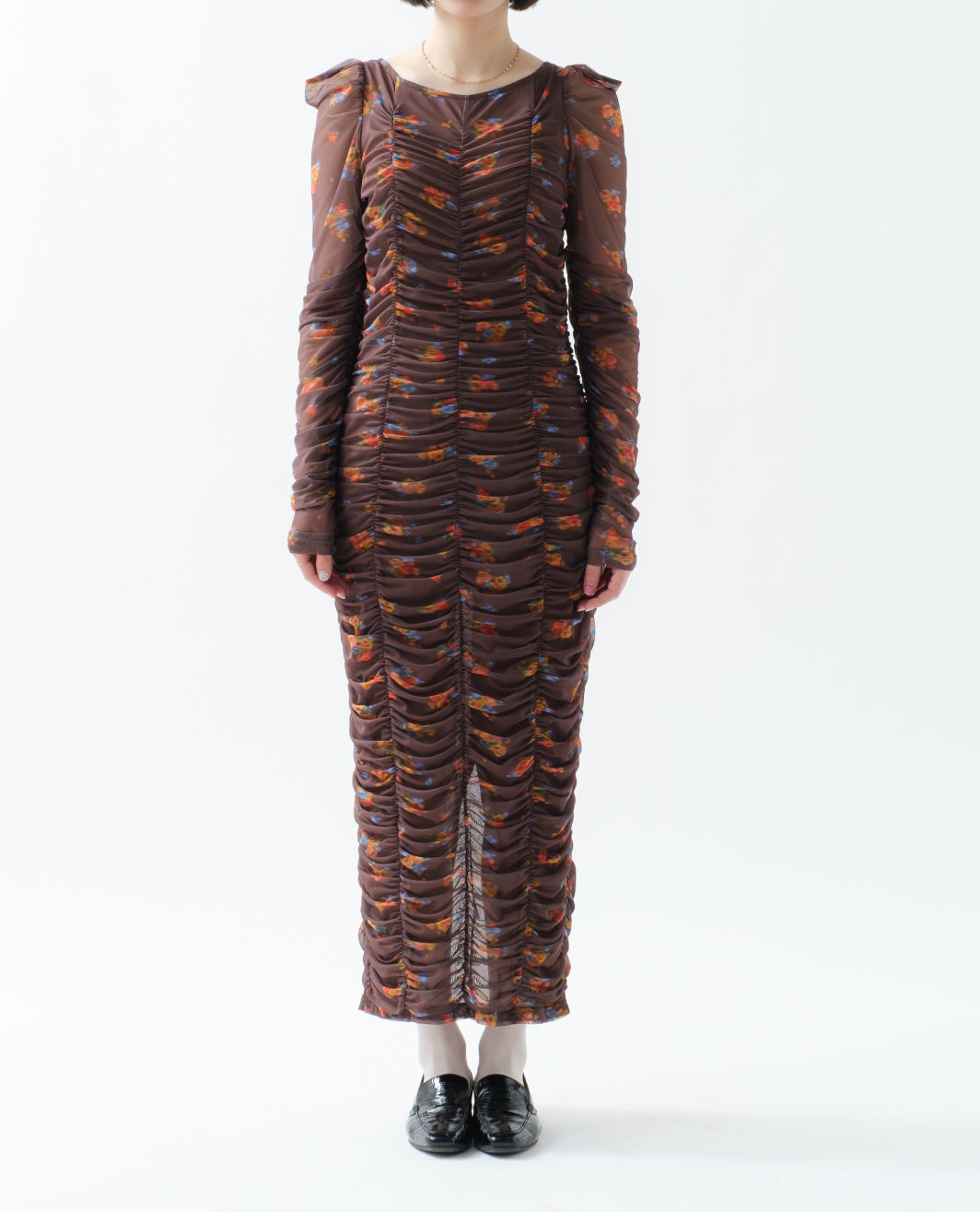 ワンピース POPPY BROWN BOUQUET GATHERED DRESS Brown bouquet gathered dress