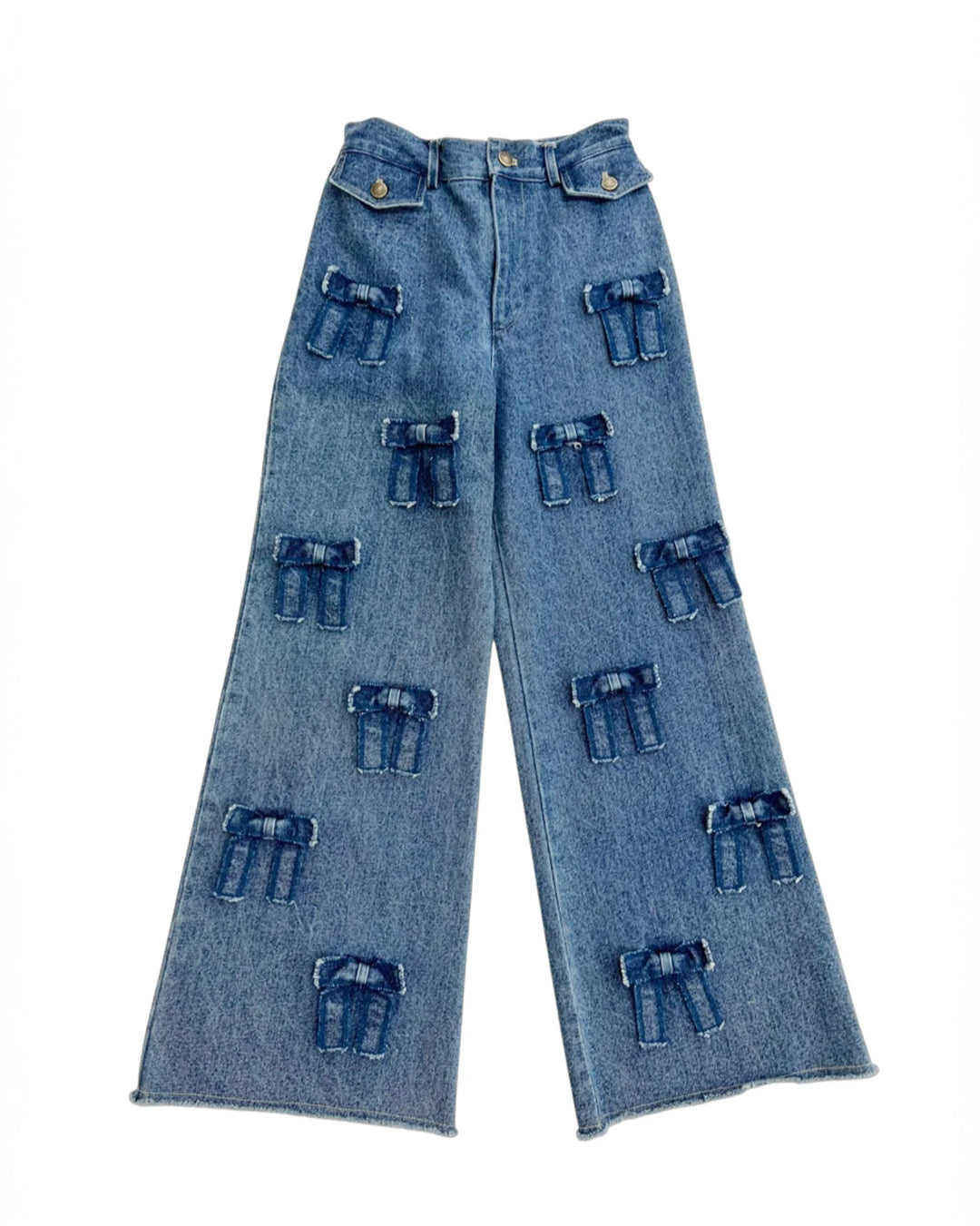 Many ribbon denim pants (Blue) – POPPY