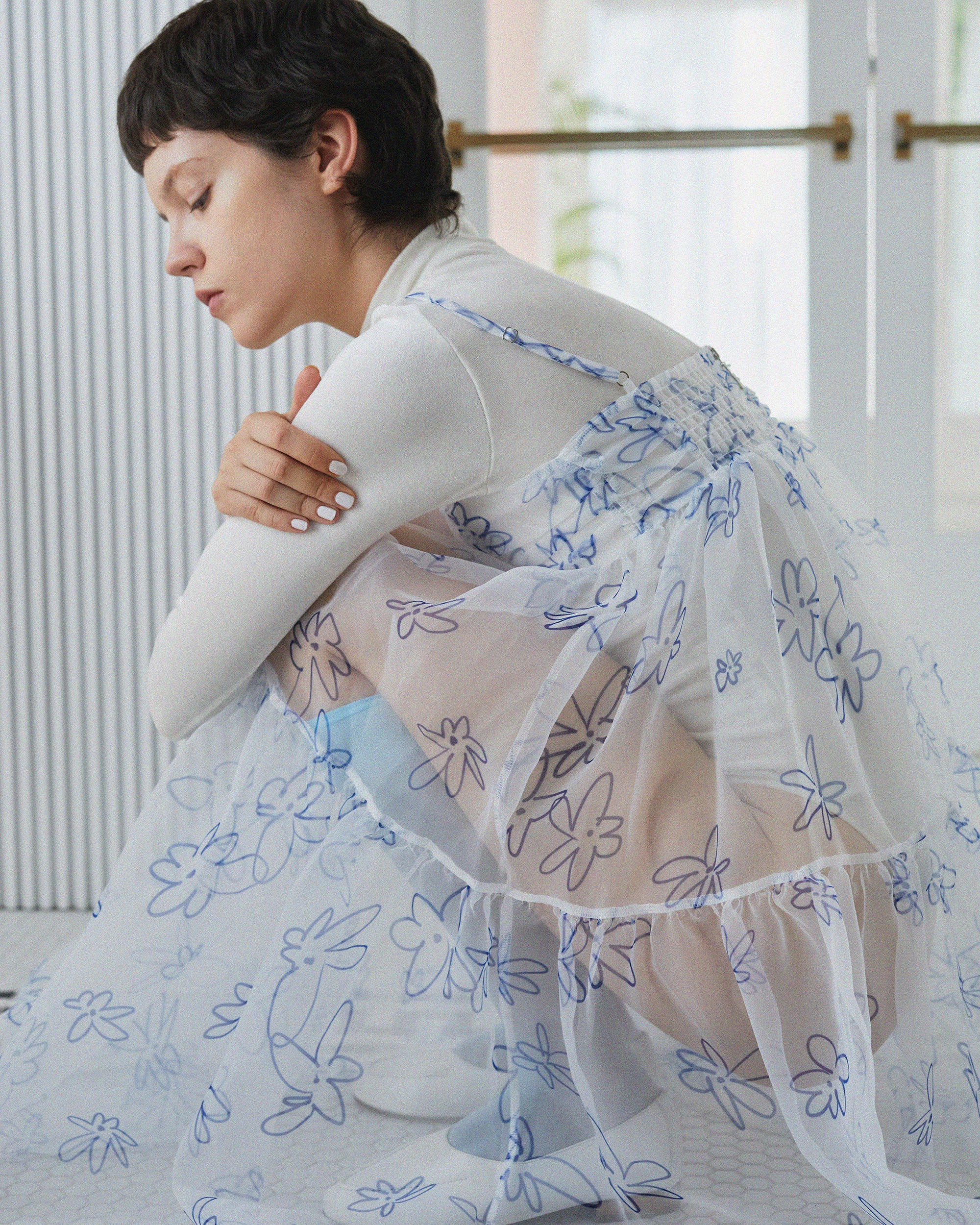 Organdy cami dress (rough paint blue flower)