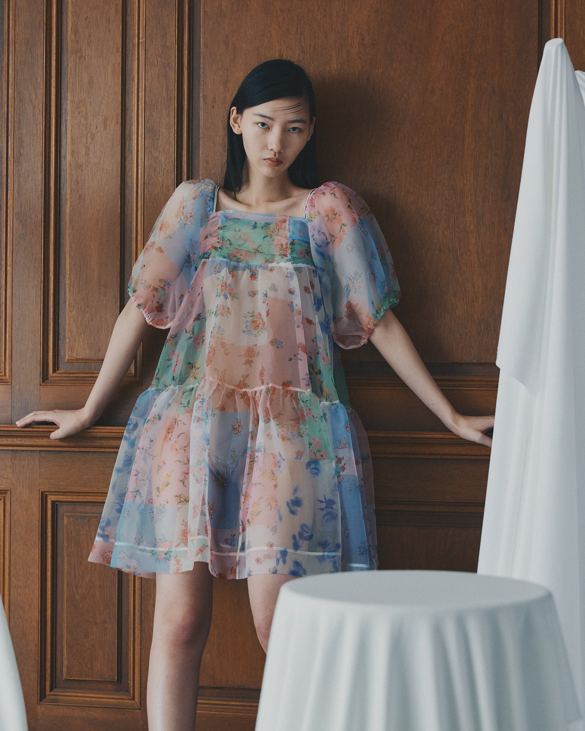 Romantic patchwork tiered mini dress