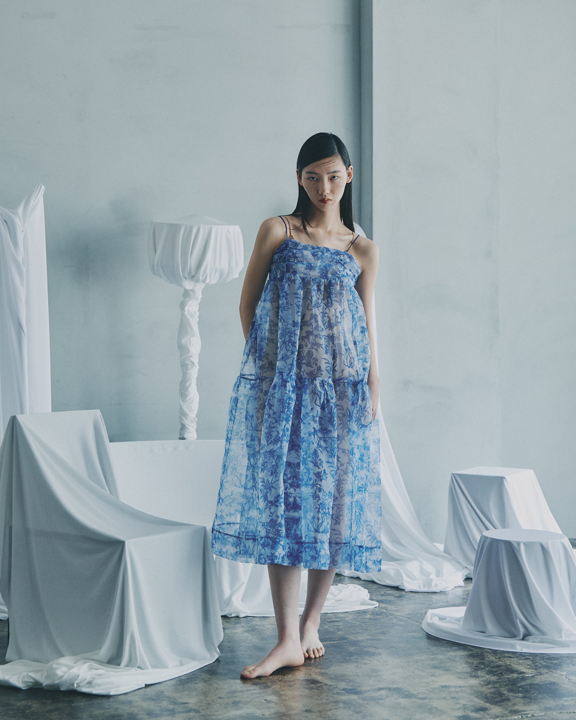 Oriental Toile de Jouy organdy cami dress