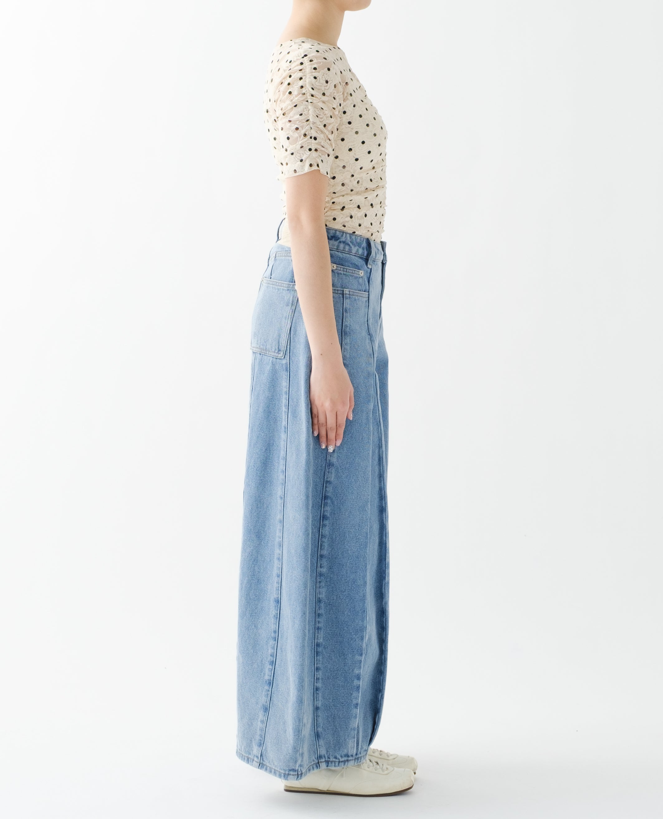 Pleated balloon denim pants