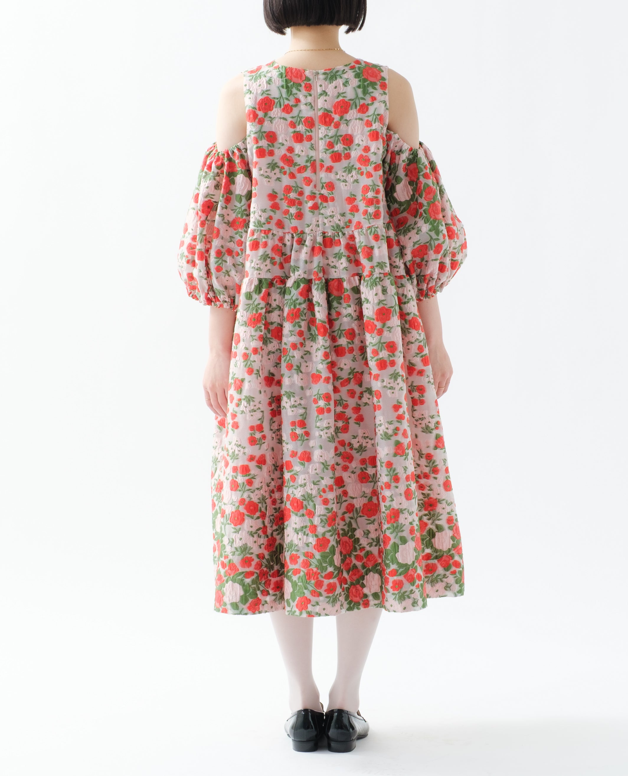 （カエサル）poppy Flower JACQUARD OFF flower jacquard off shoulder dress