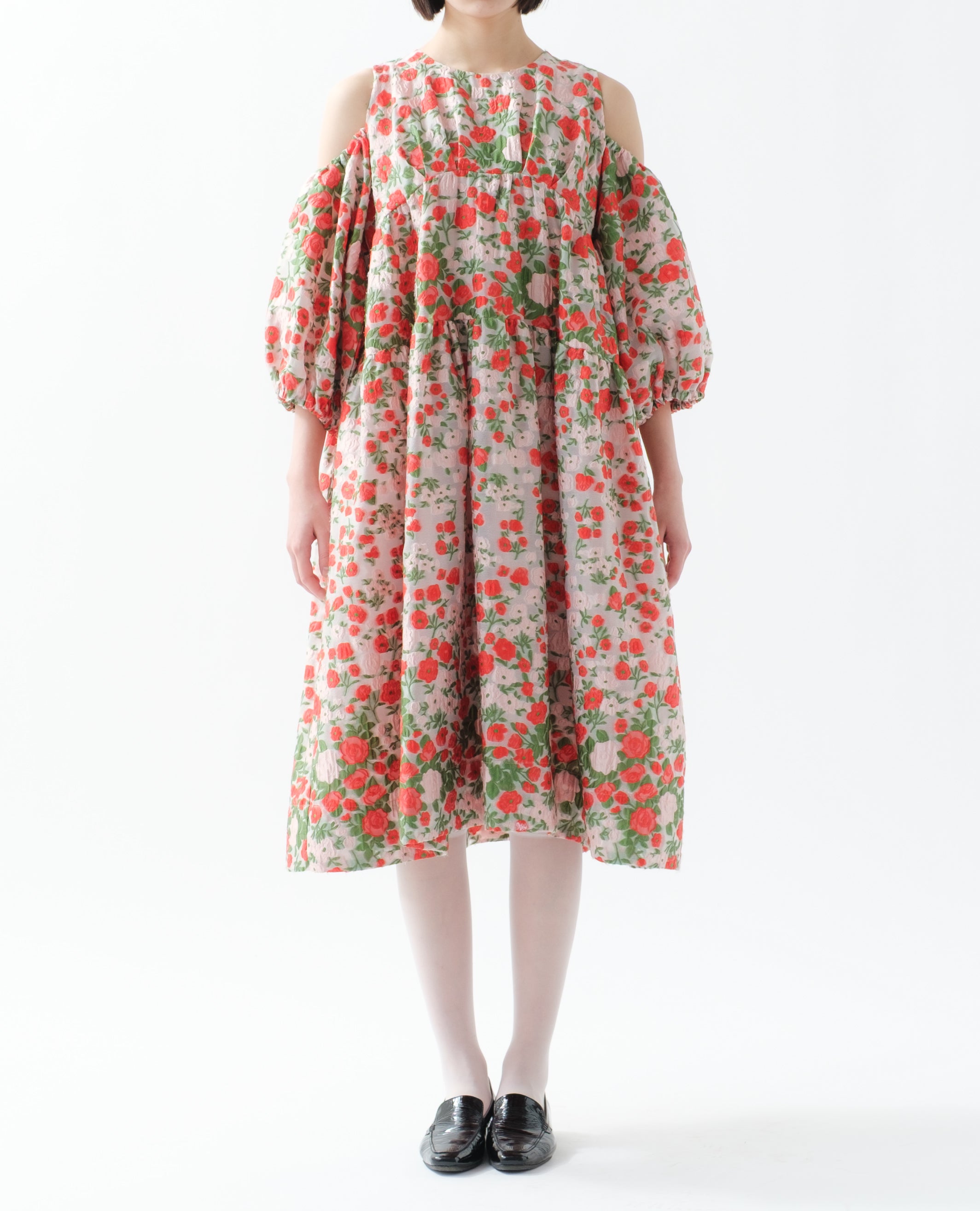 flower jacquard off shoulder dress