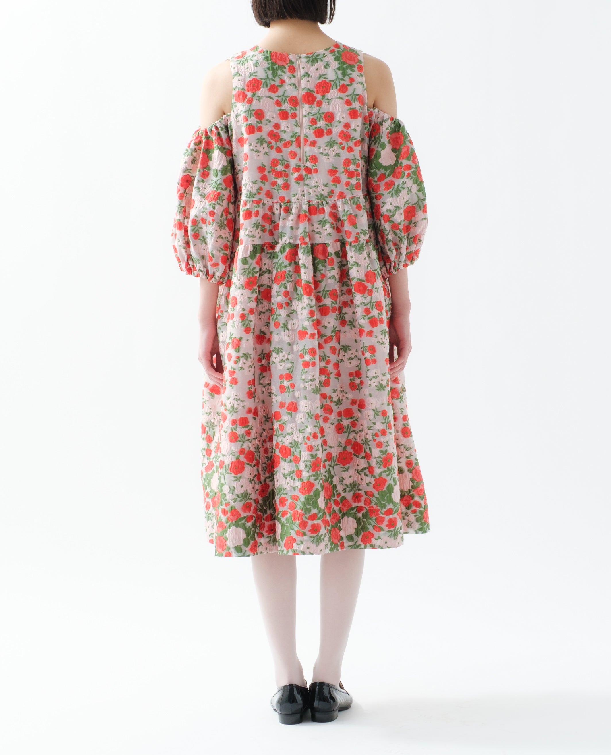 flower jacquard off shoulder dress
