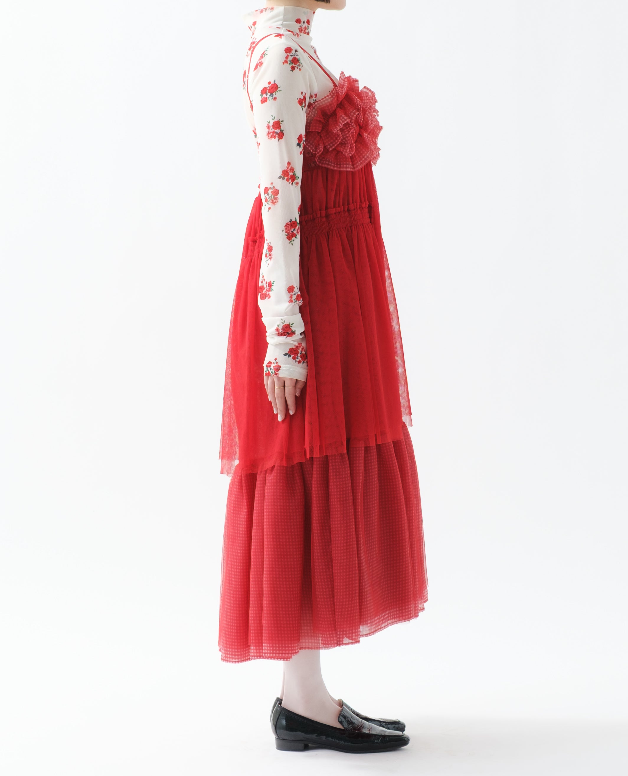【新品未使用】POPPY ボリュームフリルキャミワンピース レッド あさぎーにょ Gather frill tulle dress