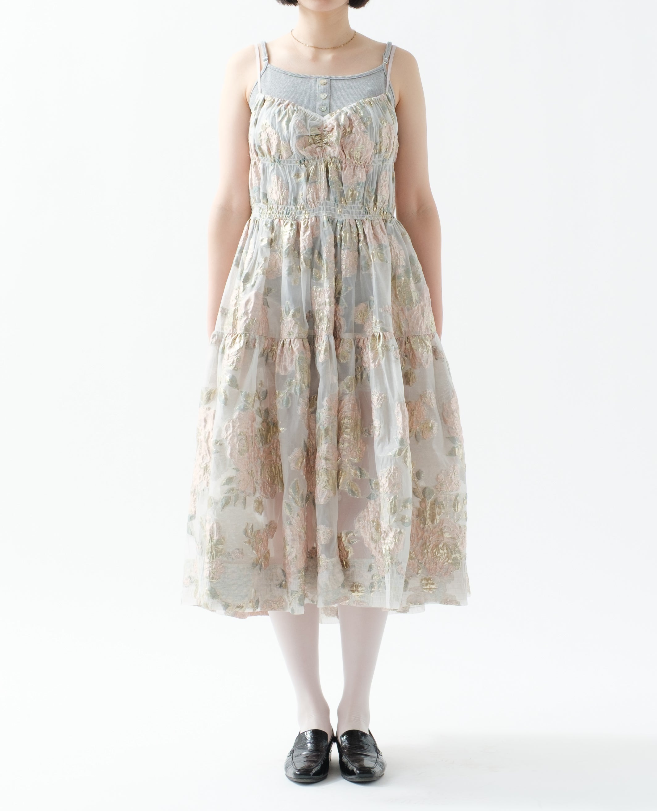 ワンピース POPPY PINK GOLD JACQUARD CAMI DRESS Pink gold jacquard cami dress