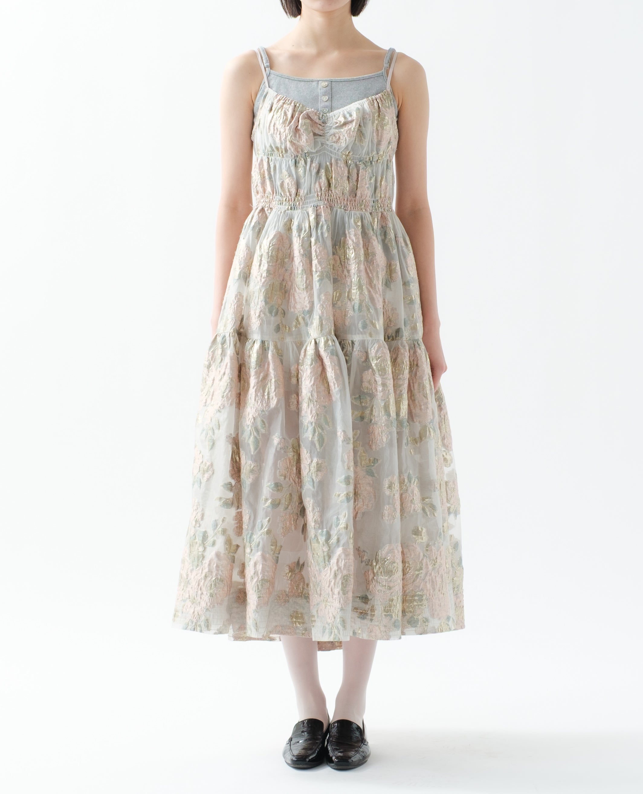 Pink gold jacquard cami dress