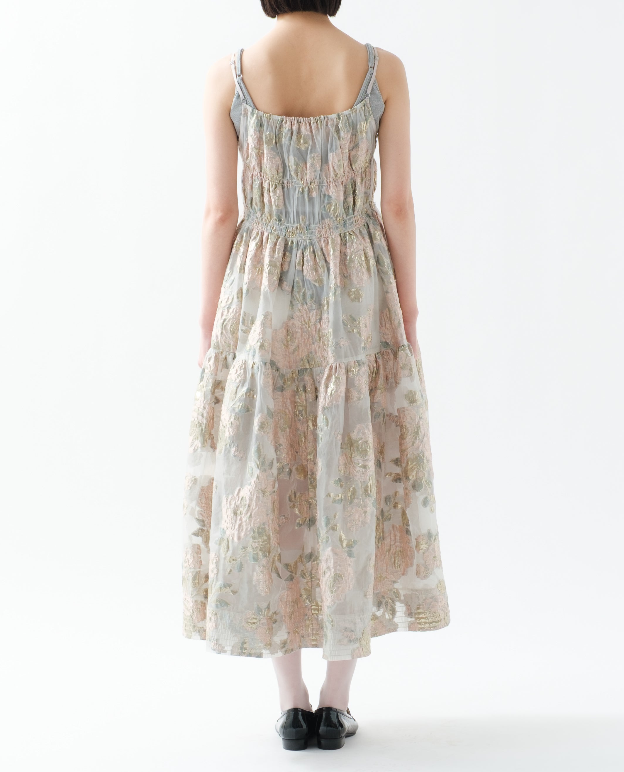 Pink gold jacquard cami dress