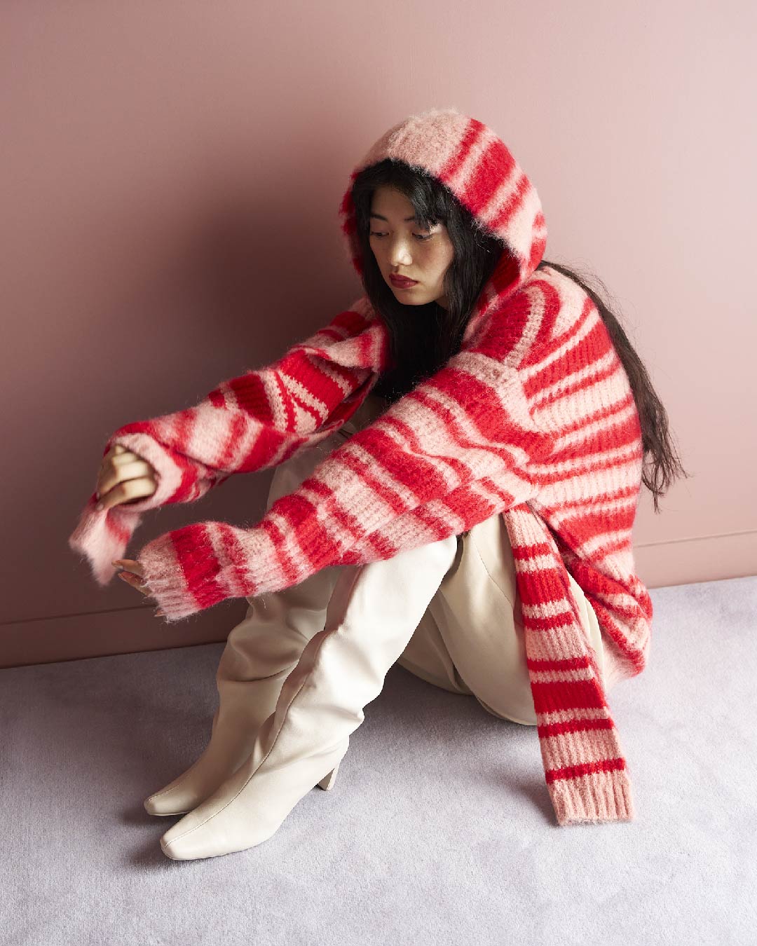 あさぎーにょpoppy BORDER KNIT (RED × PINK) セット - トップス