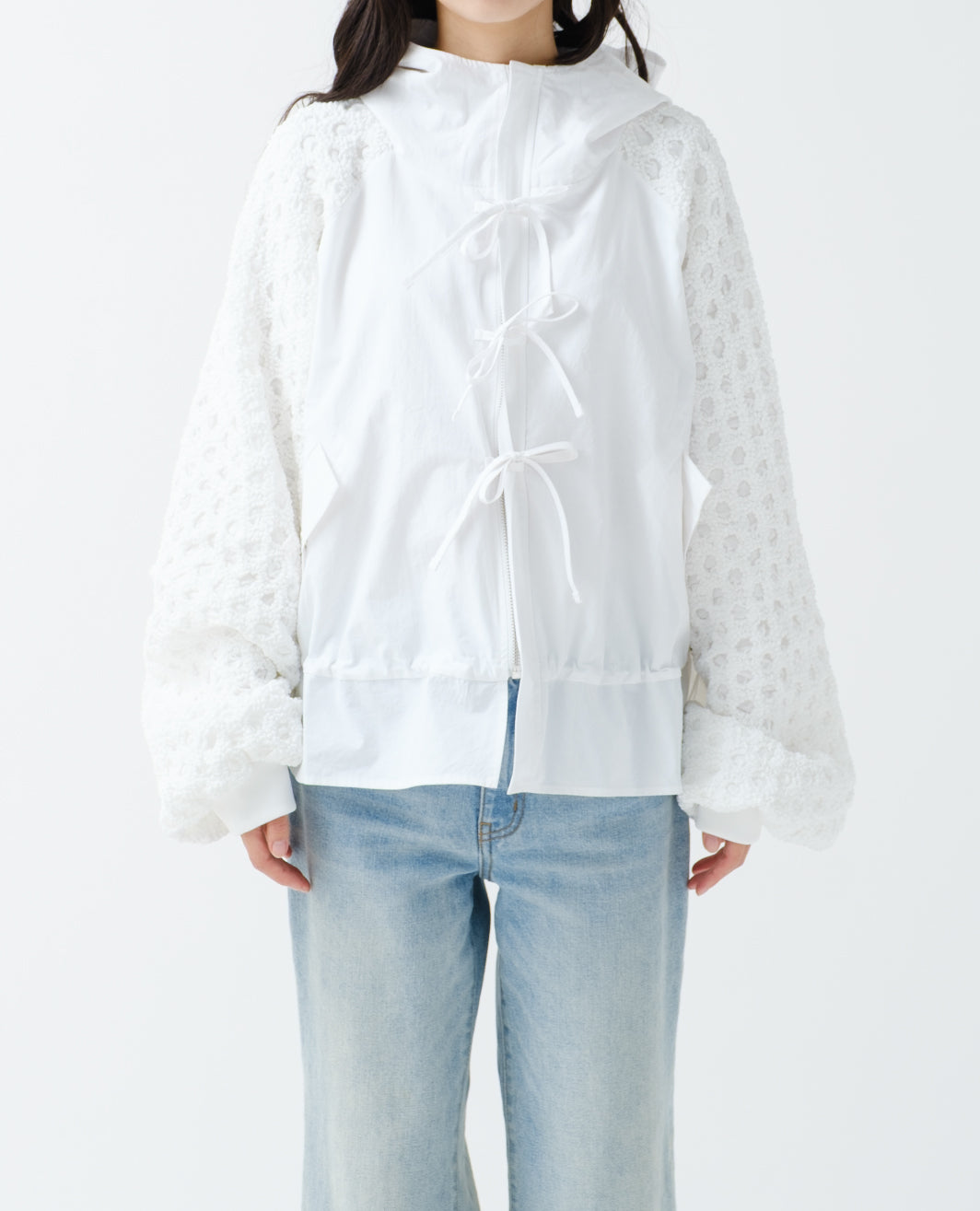 Ribbon high neck hoodie