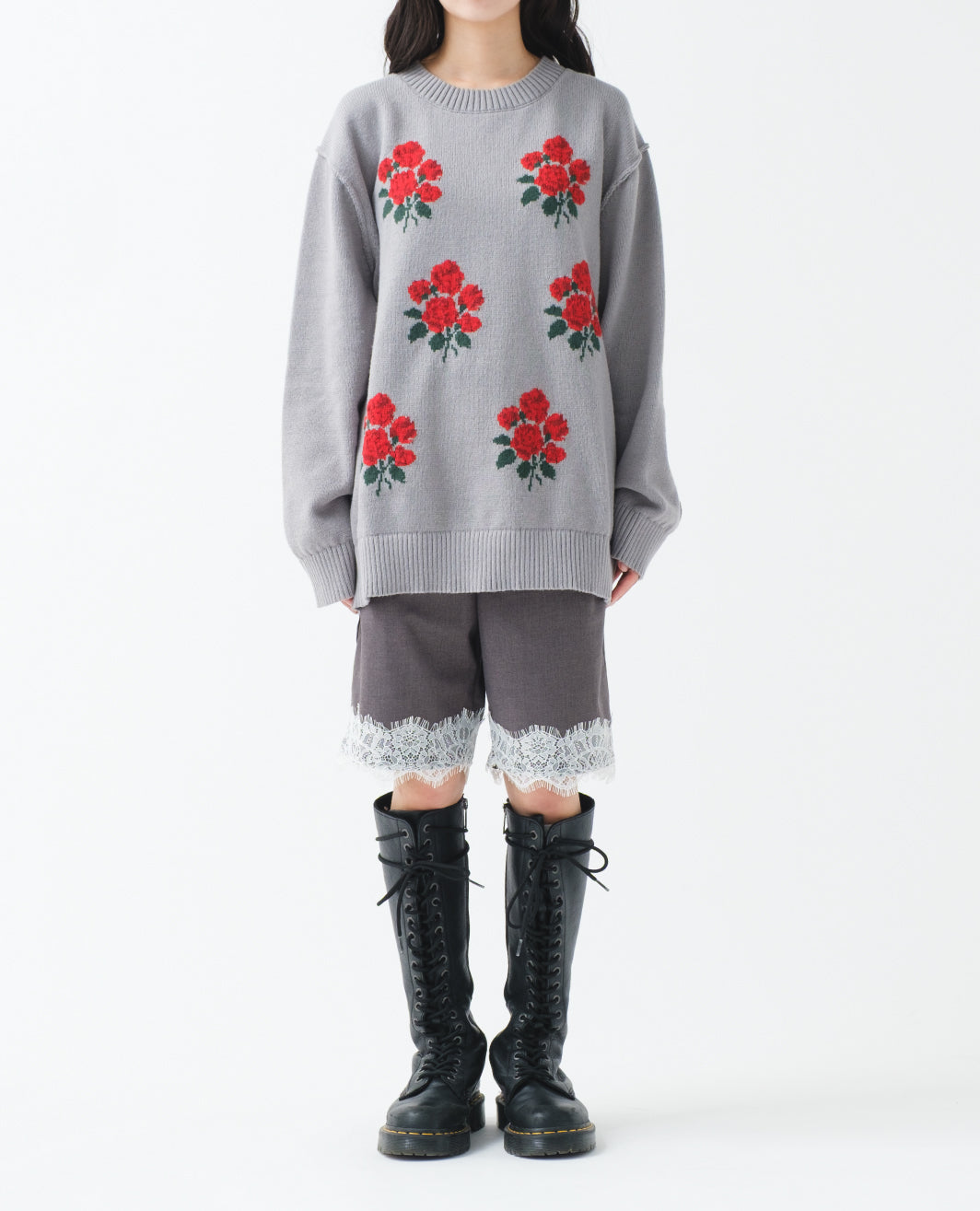 Red bouquet intarsia knit