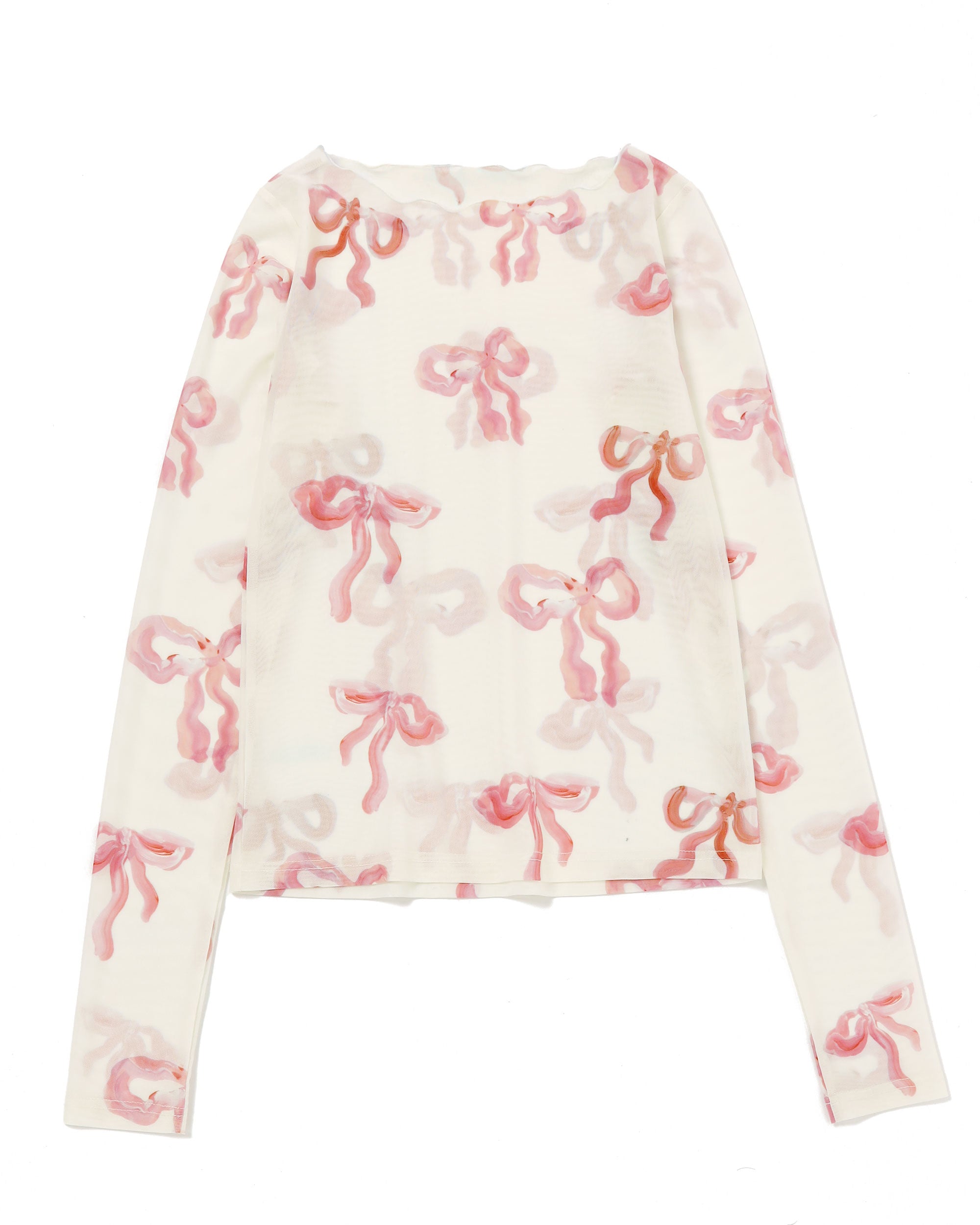 Pink ribbon see-through tops(Round neck)