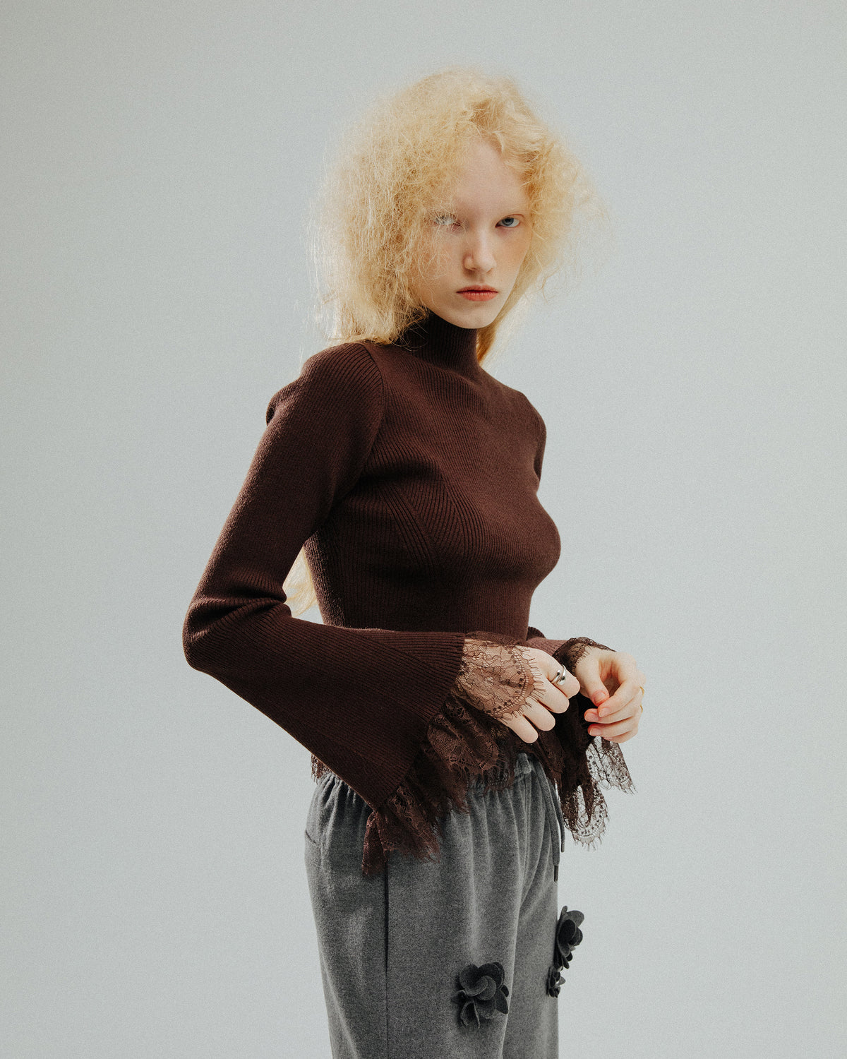Lace trim knit top