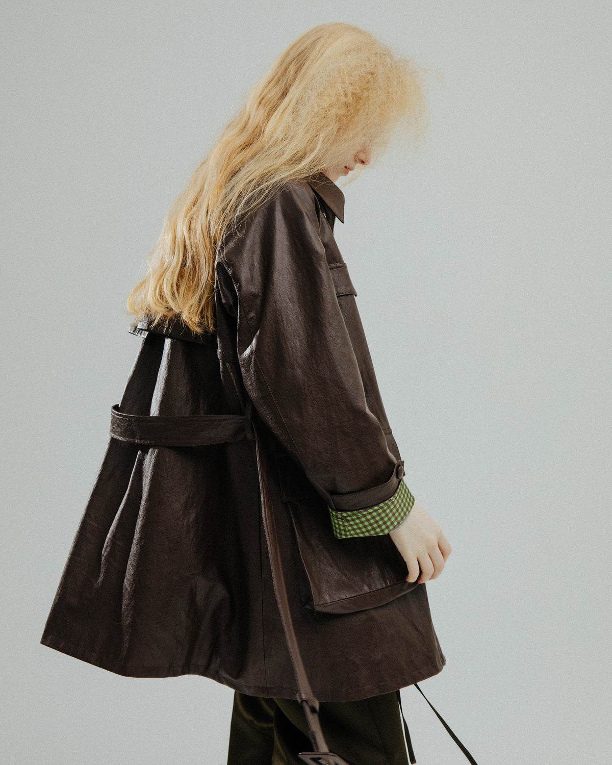 Fake leather utility midi coat