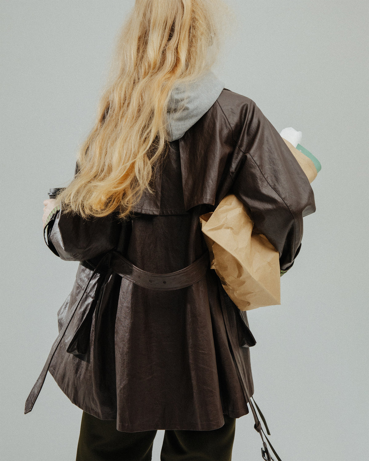 Fake leather utility midi coat