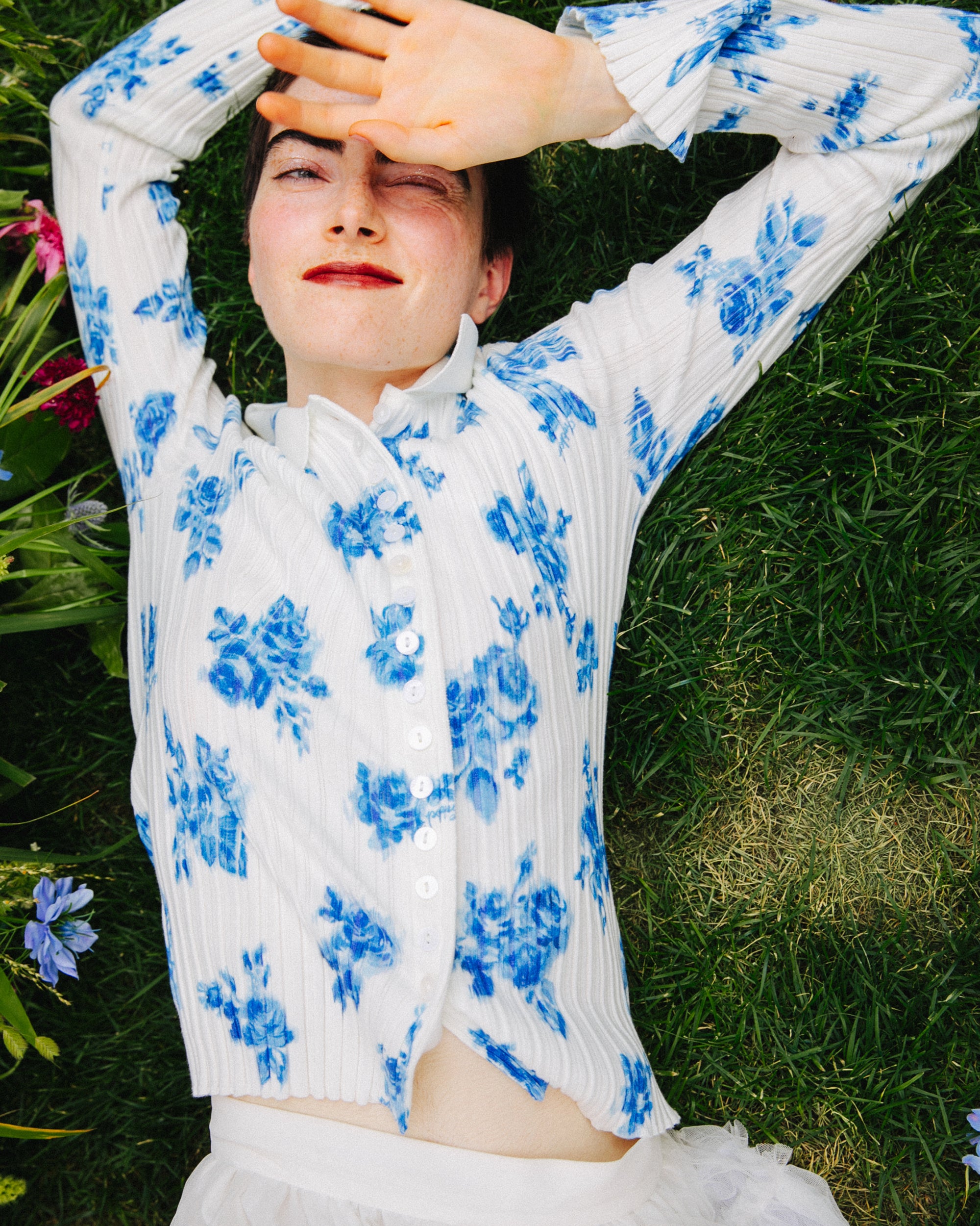 Pressed-floral rib top