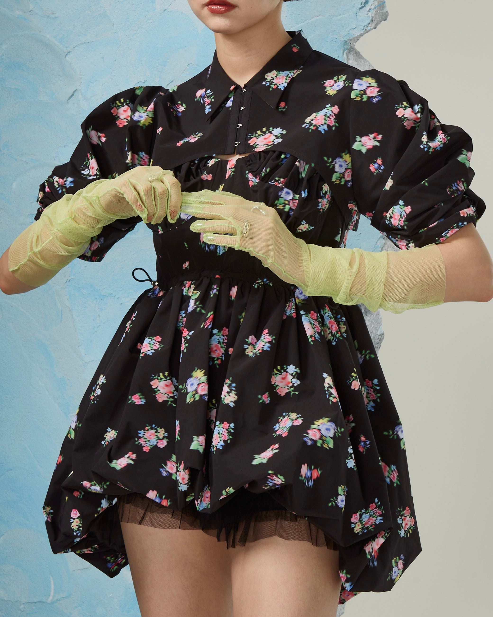 Balloon flower cami tunic (black flower)