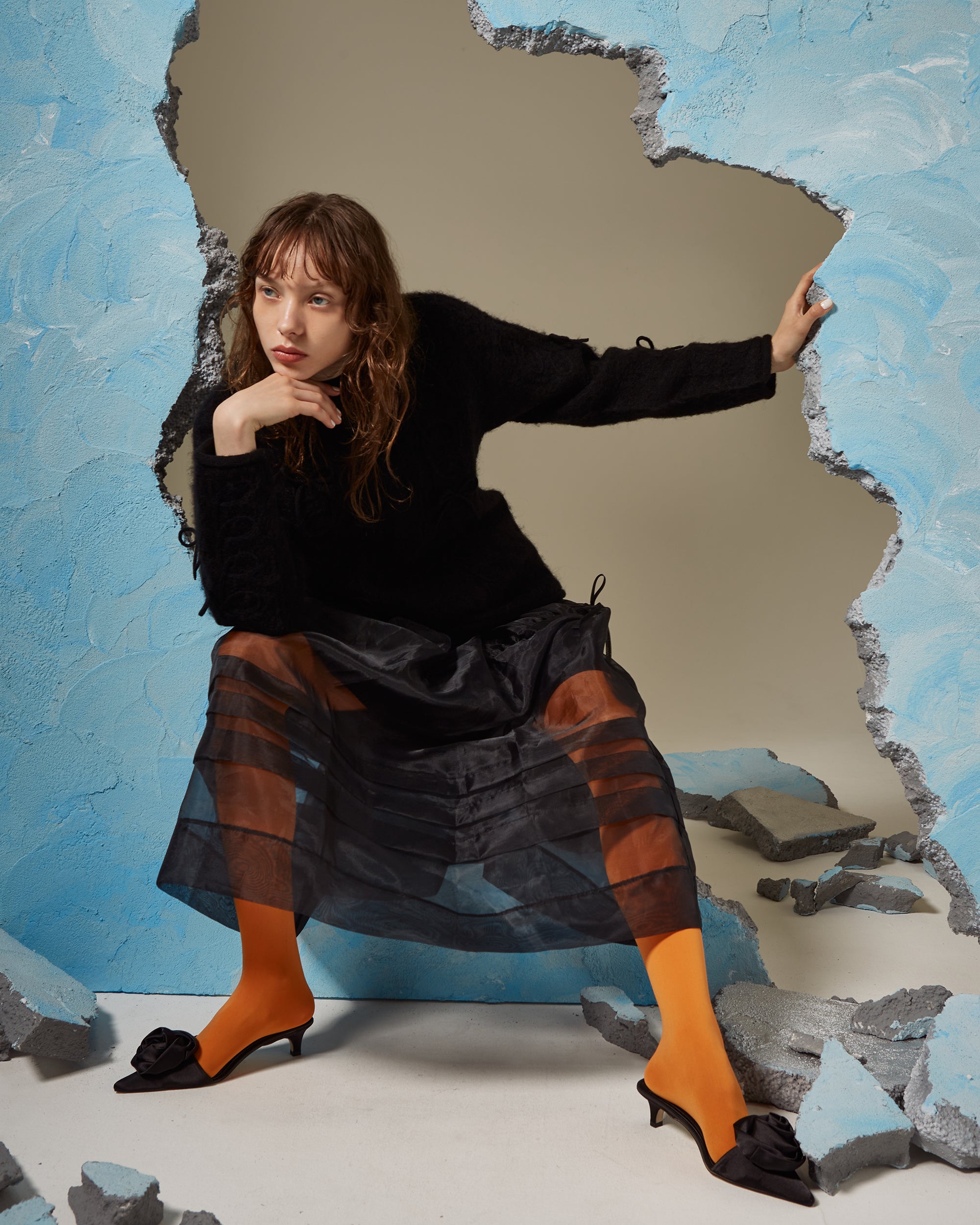 Kurukuru ribbon loose knit (black)