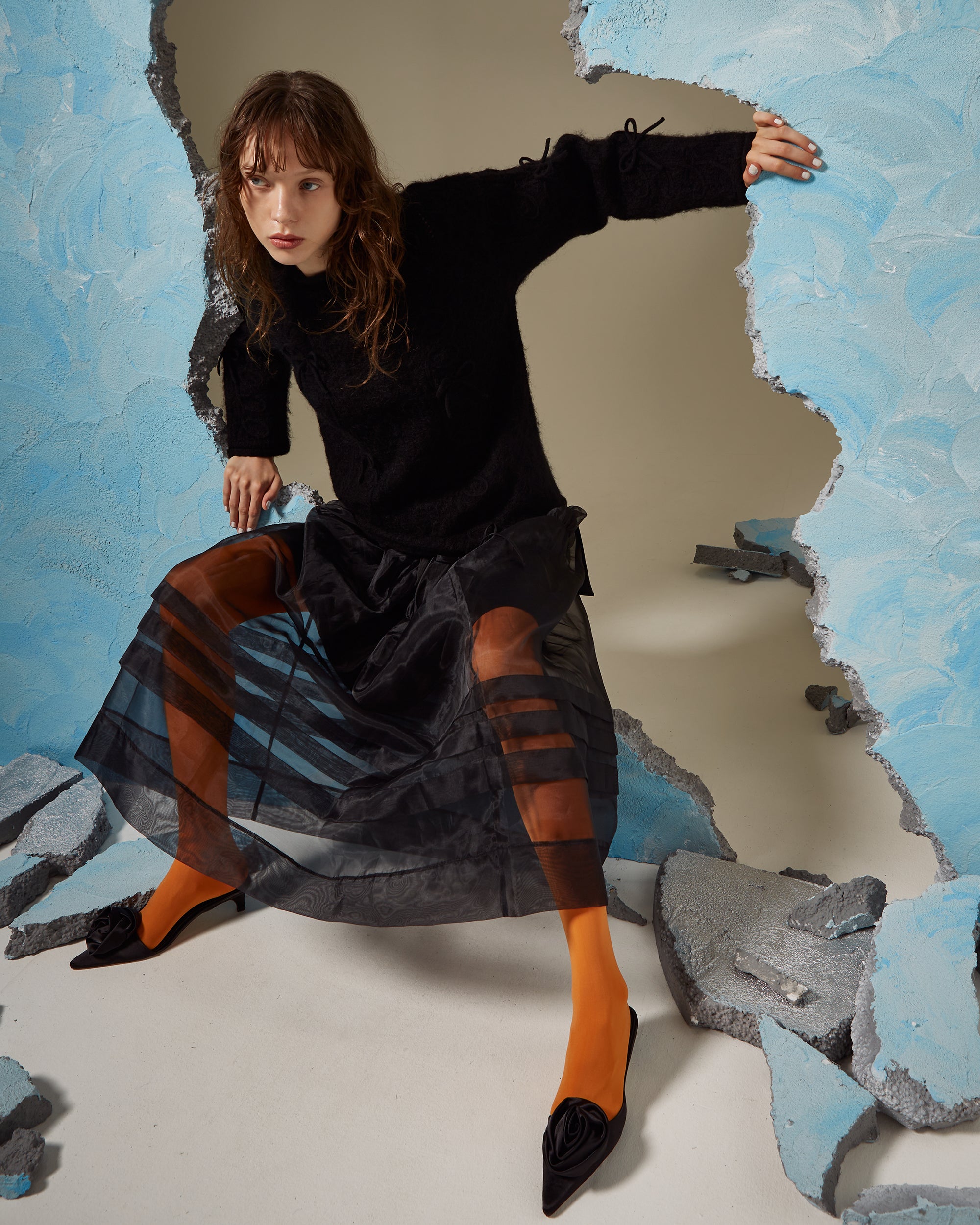 Kurukuru ribbon loose knit (black)