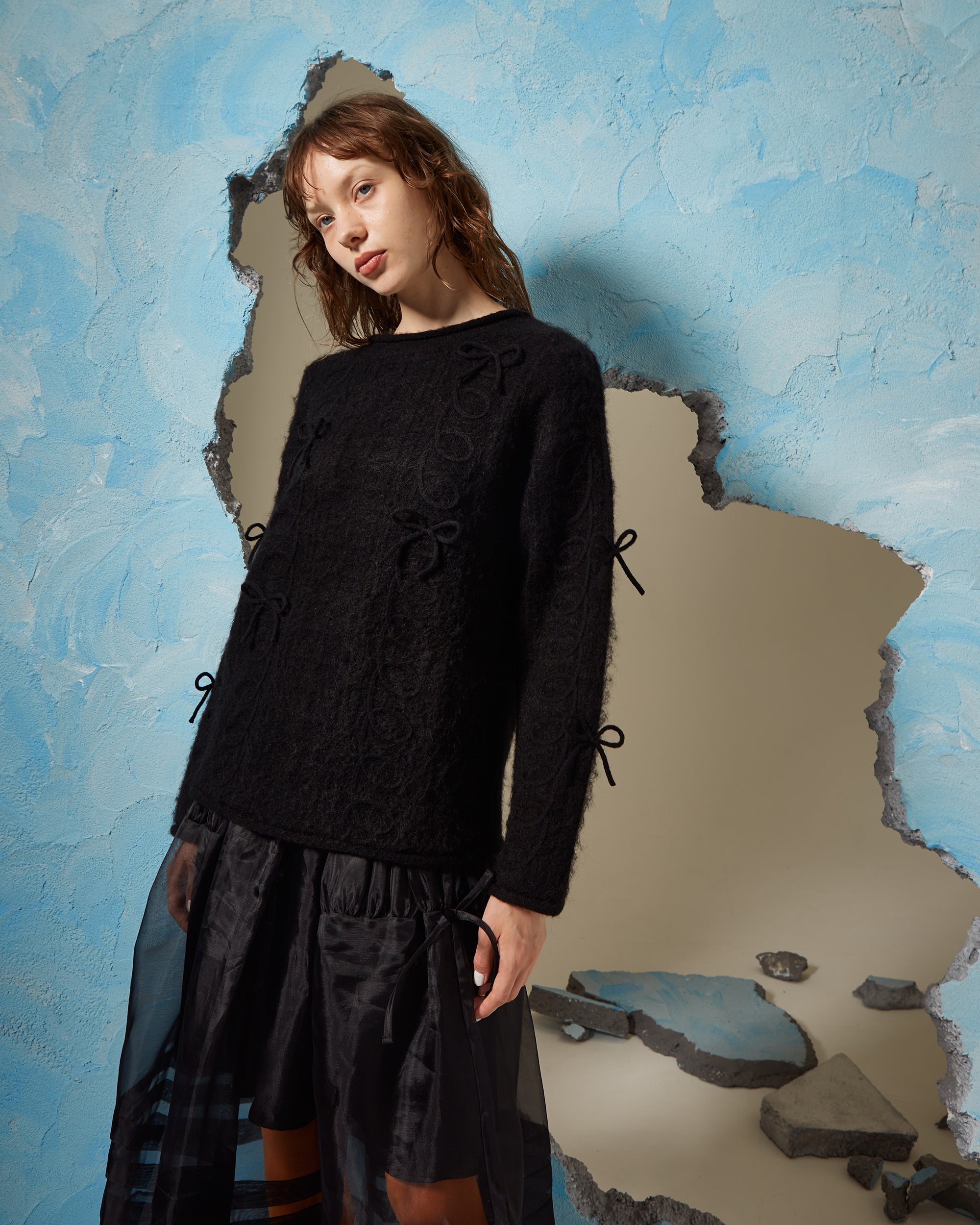 POPPY KURUKURU RIBBON LOOSE KNIT 黒 Kurukuru ribbon loose knit (black)