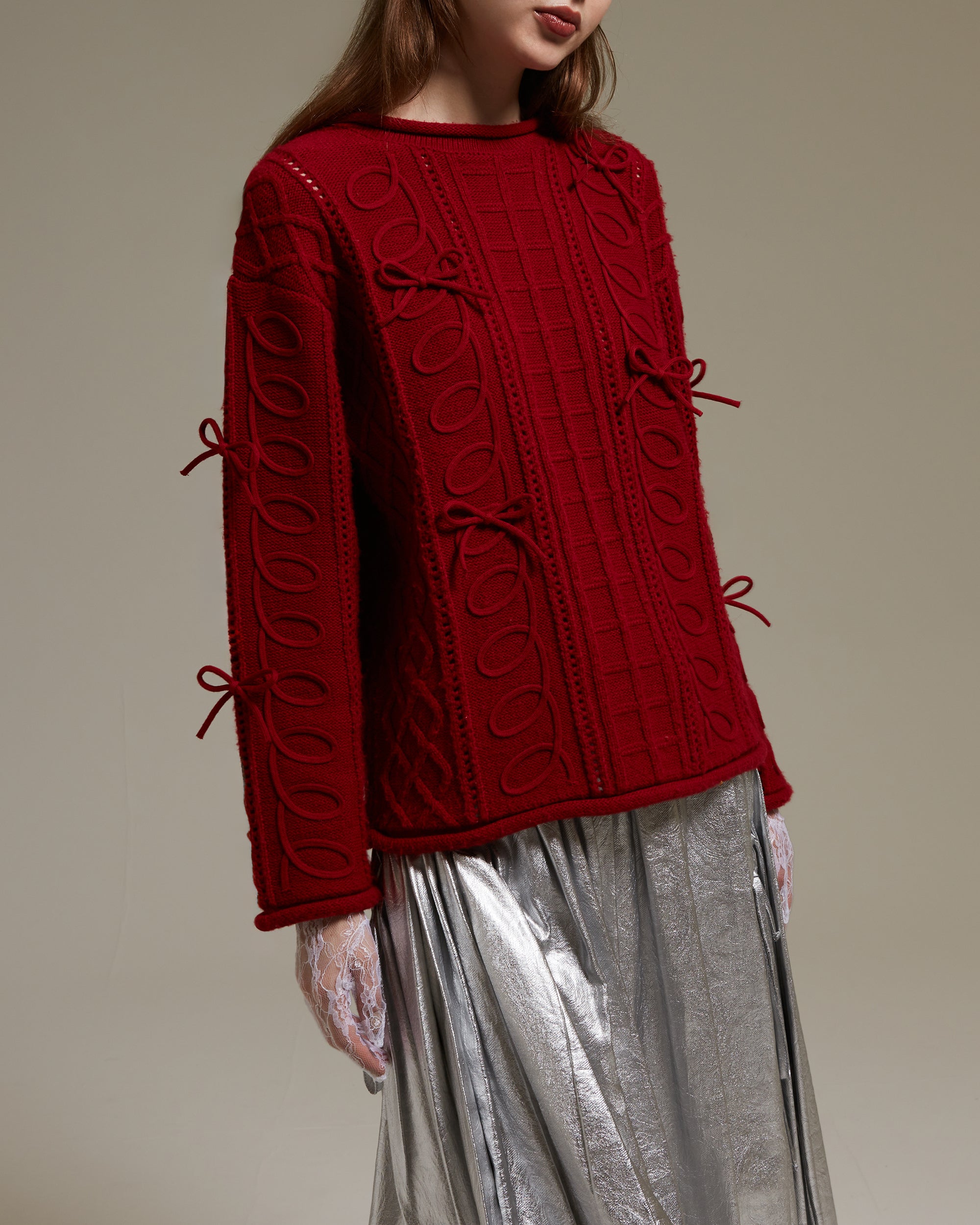 POPPY BORDER LOOSE KNIT (RED × PINK)