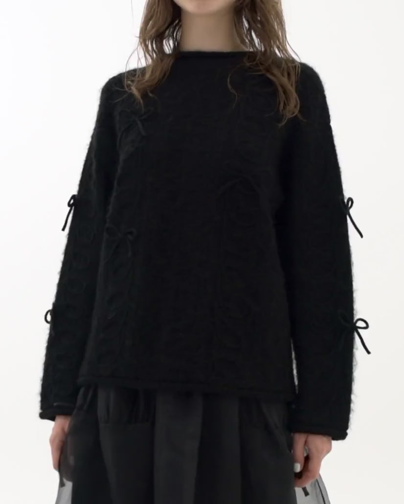 Kurukuru ribbon loose knit (black)