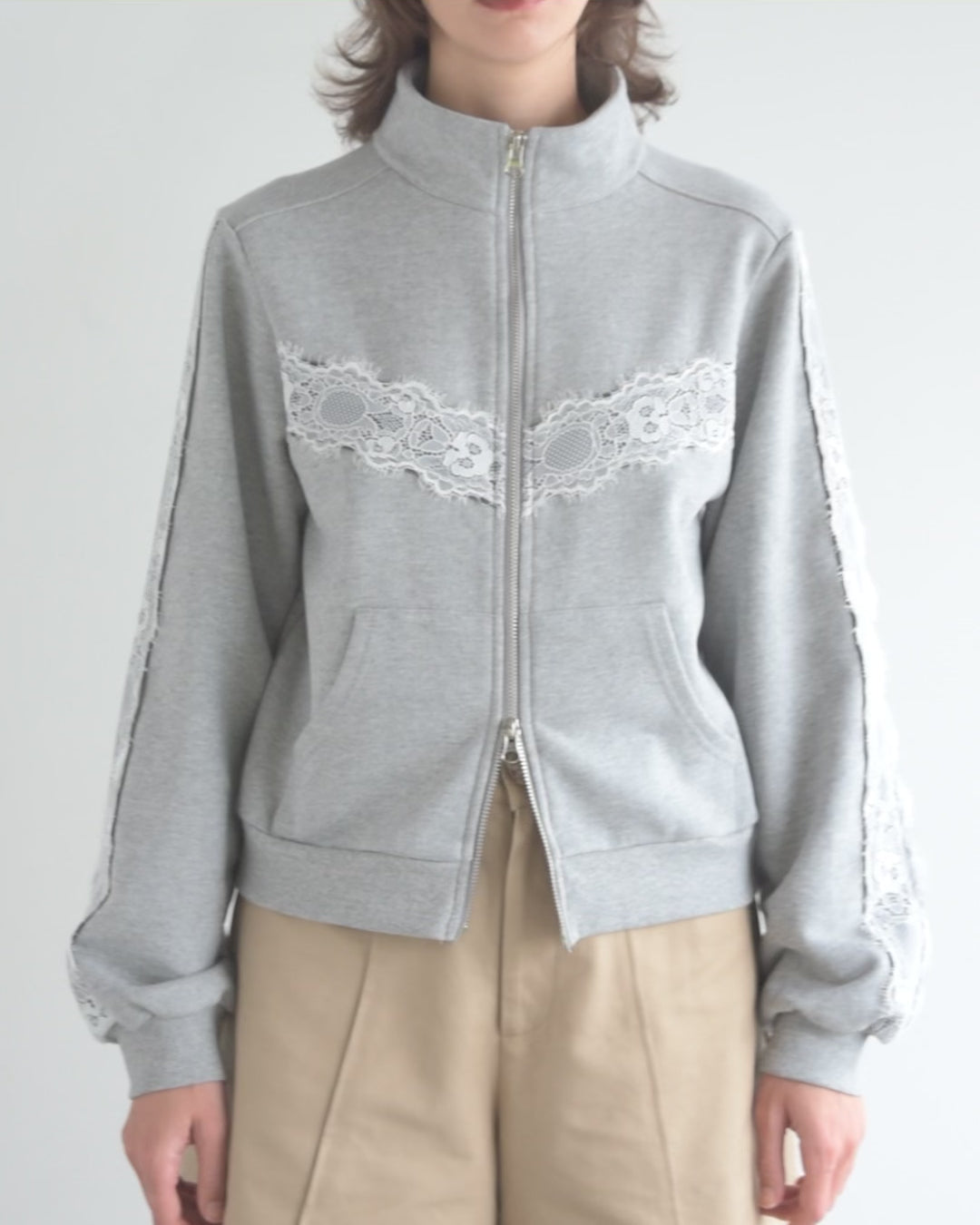 Lace zip sweatshirt
