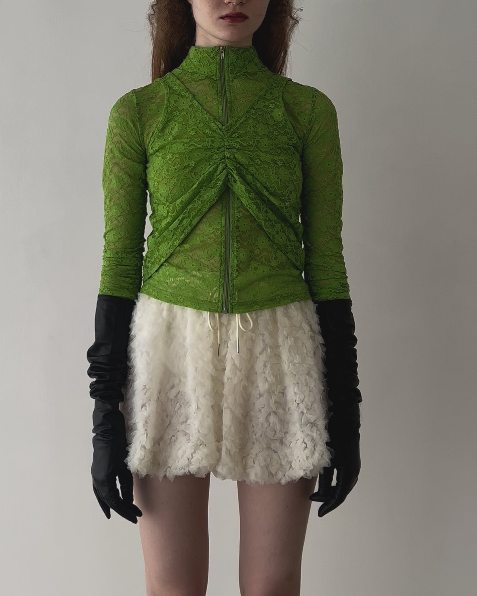 Lace layered high neck tops (green)