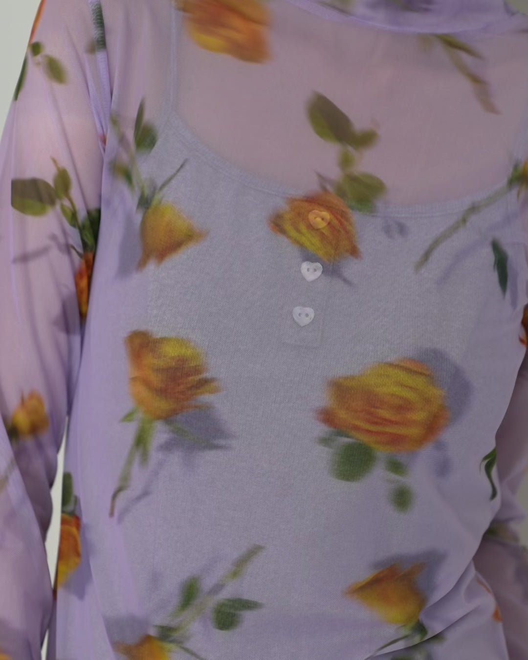 トップス POPPY ORANGE ROSE & LAVENDER SEE-THROUGH Orange rose & lavender see-through tops (high neck)