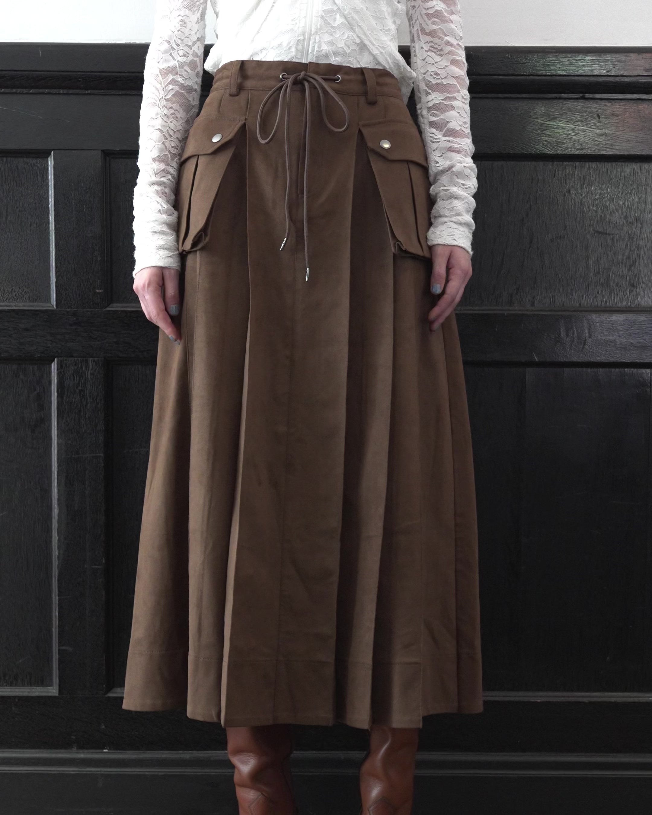 スカート POPPY PEARL PLEATED SKIRT Suede-like pleated long skirt