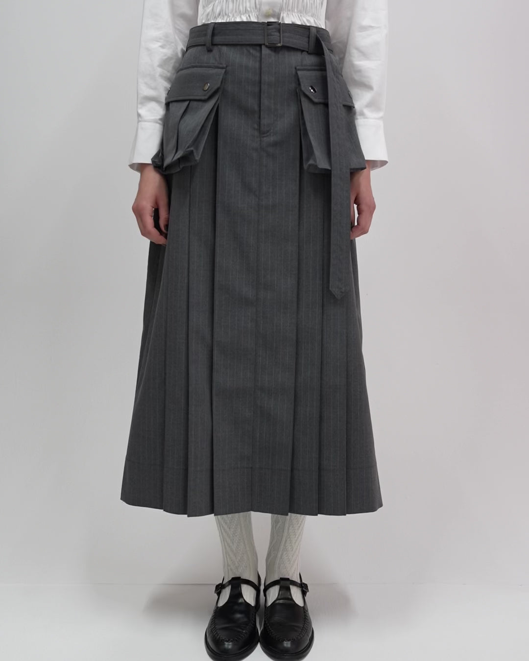 Striped Jumper Skirt rich gray Mサイズ Striped pleated skirt