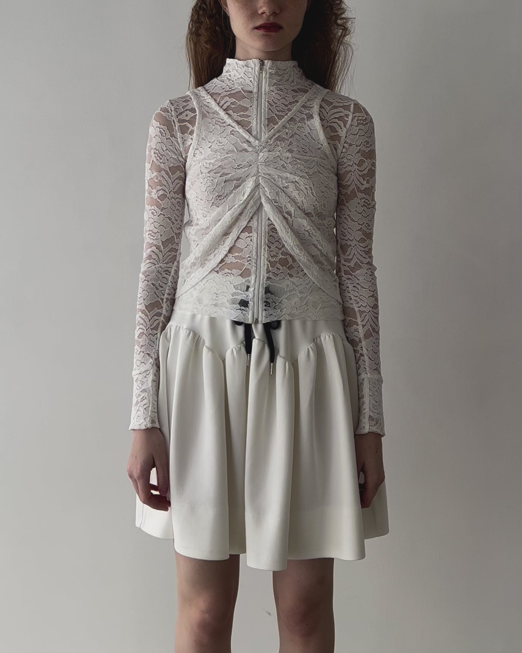 Lace layered high neck tops (white)