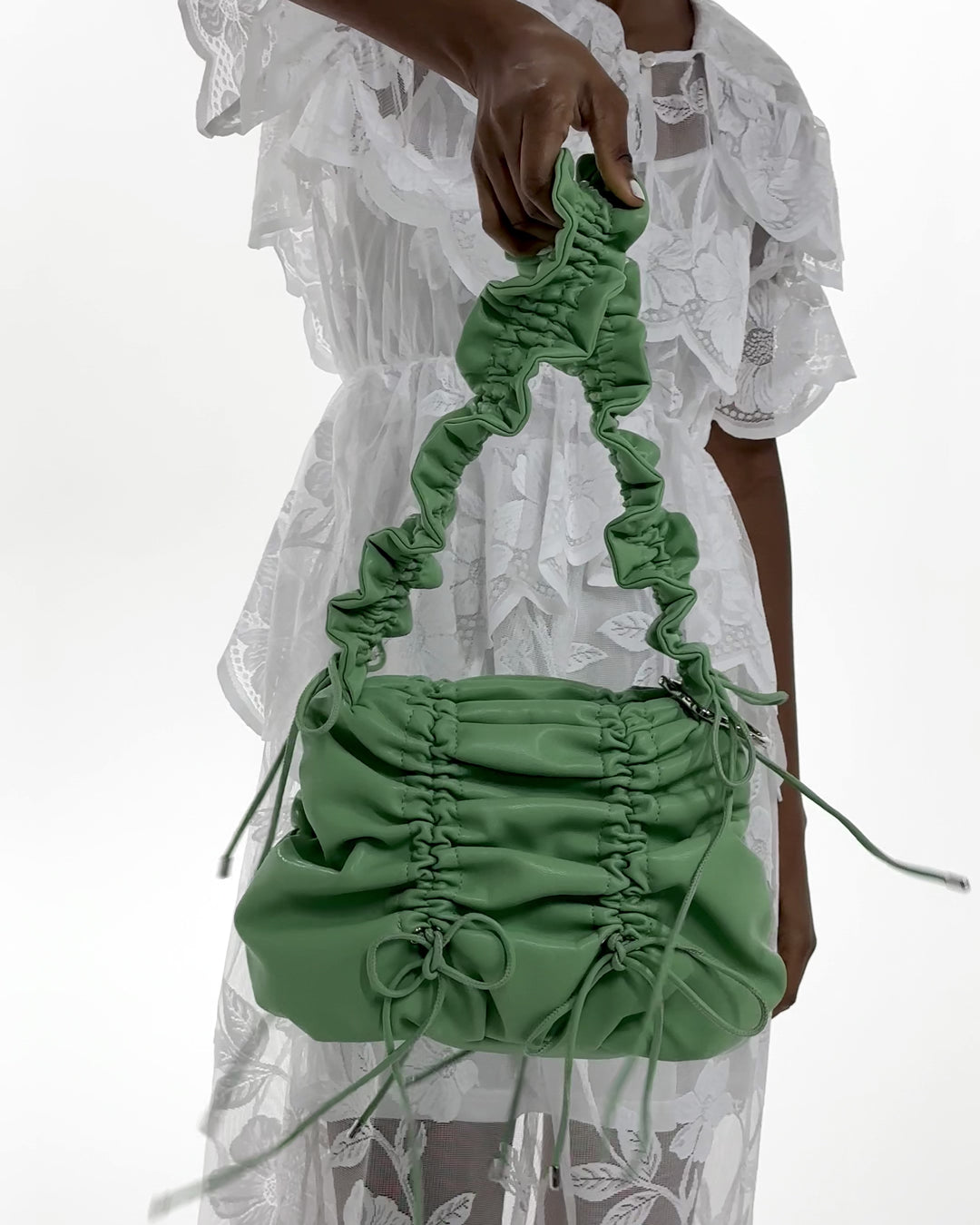 Gather ribbon bag (green / yellow) – POPPY