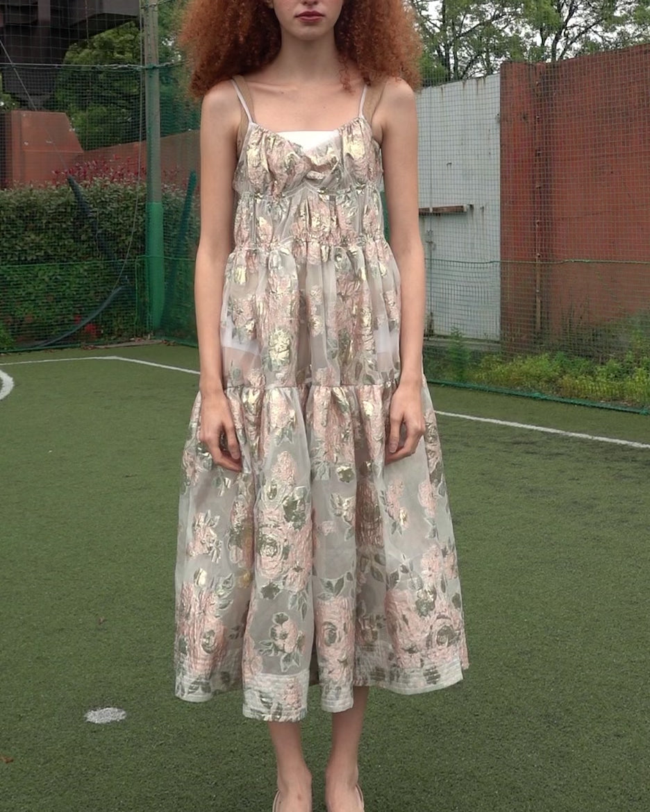 POPPY ｜ PINK GOLD JACQUARD CAMI DRESS Pink gold jacquard cami dress