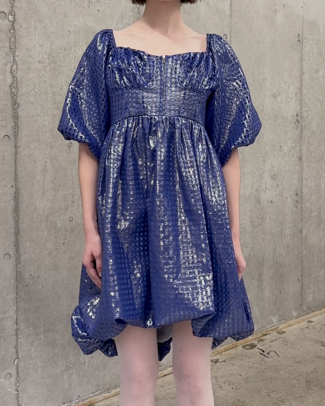 Metallic gingham mini dress