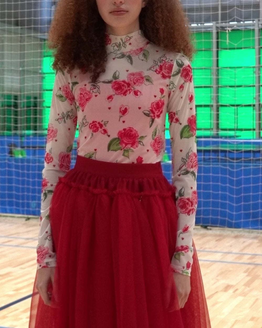 Crayon rose × heart see-through tops (high neck)