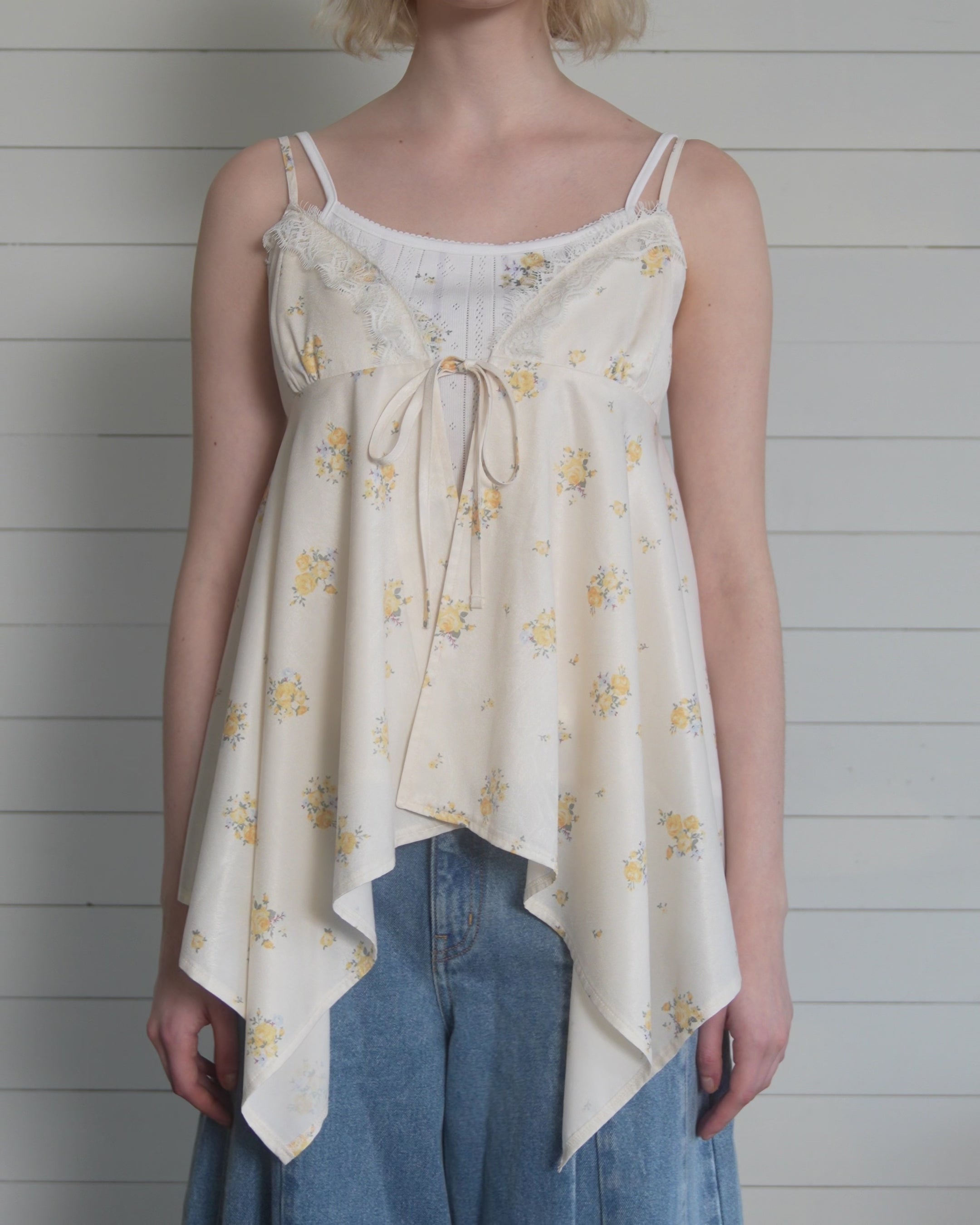 トップス POPPY-Airy tie handkerchief tunic yellow Airy tie handkerchief tunic (yellow)