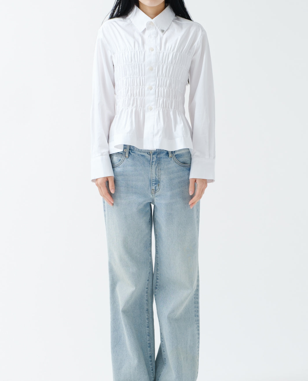 Heart motif shirring shirt