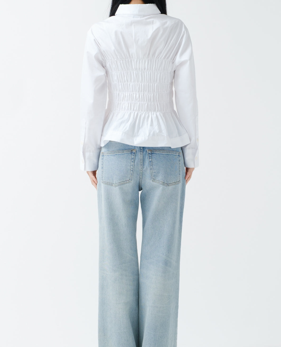 POPPY ハートモチーフシャーリングシャツ　ストライプ Heart motif shirring shirt