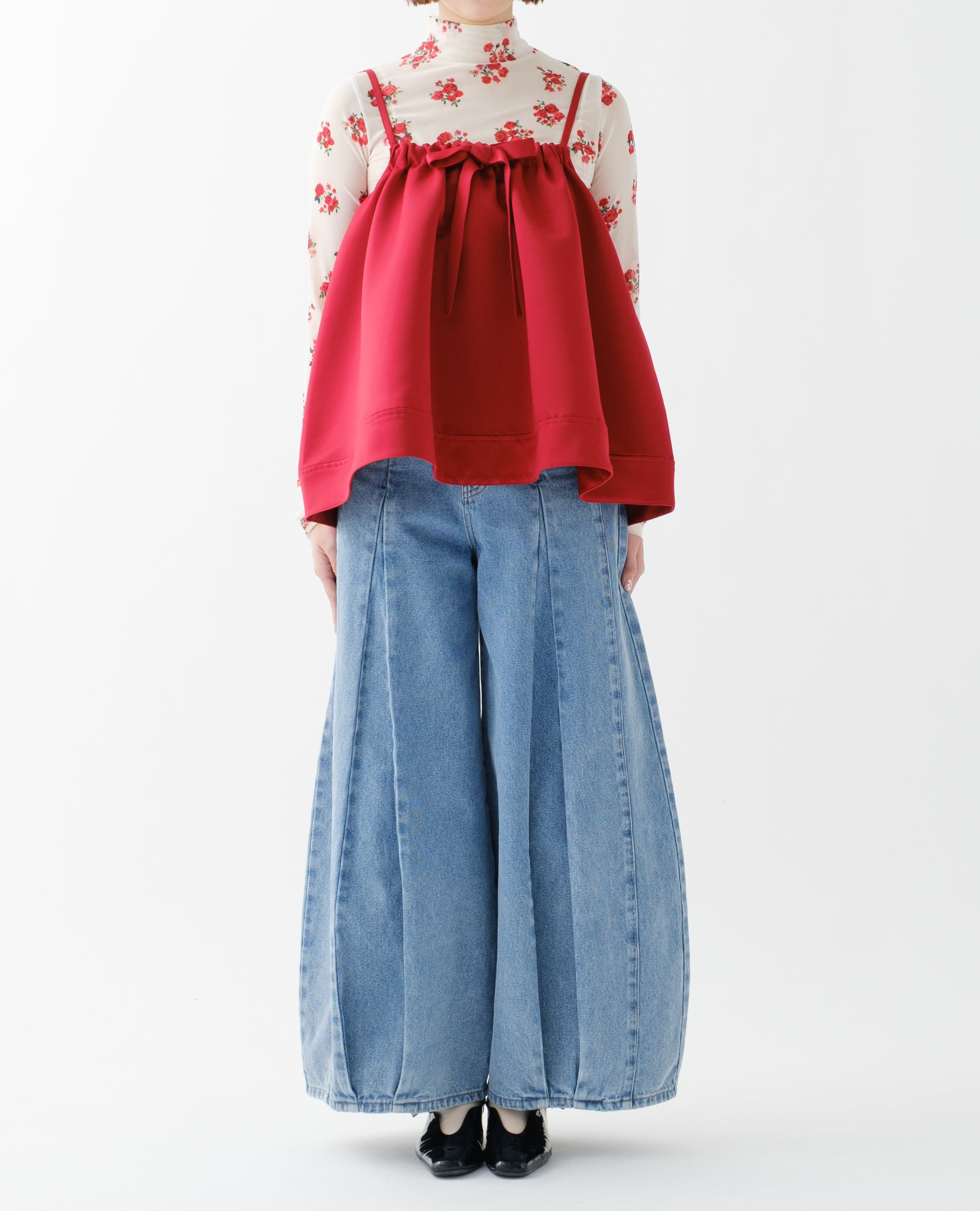 新品未使用　POPPY パフサテントップスライトグリーン Puff satin top