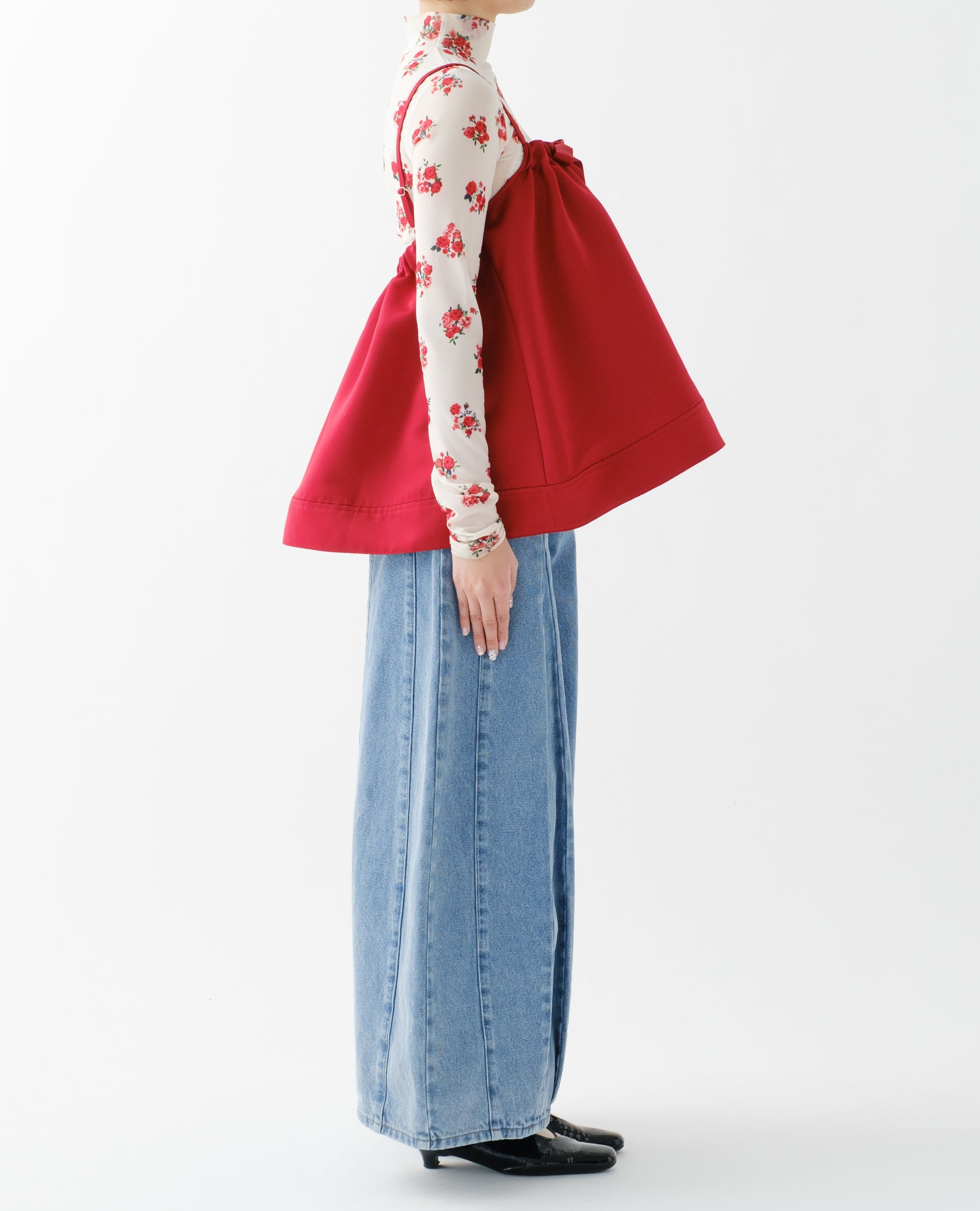 新品未使用　POPPY パフサテントップスライトグリーン Puff satin top