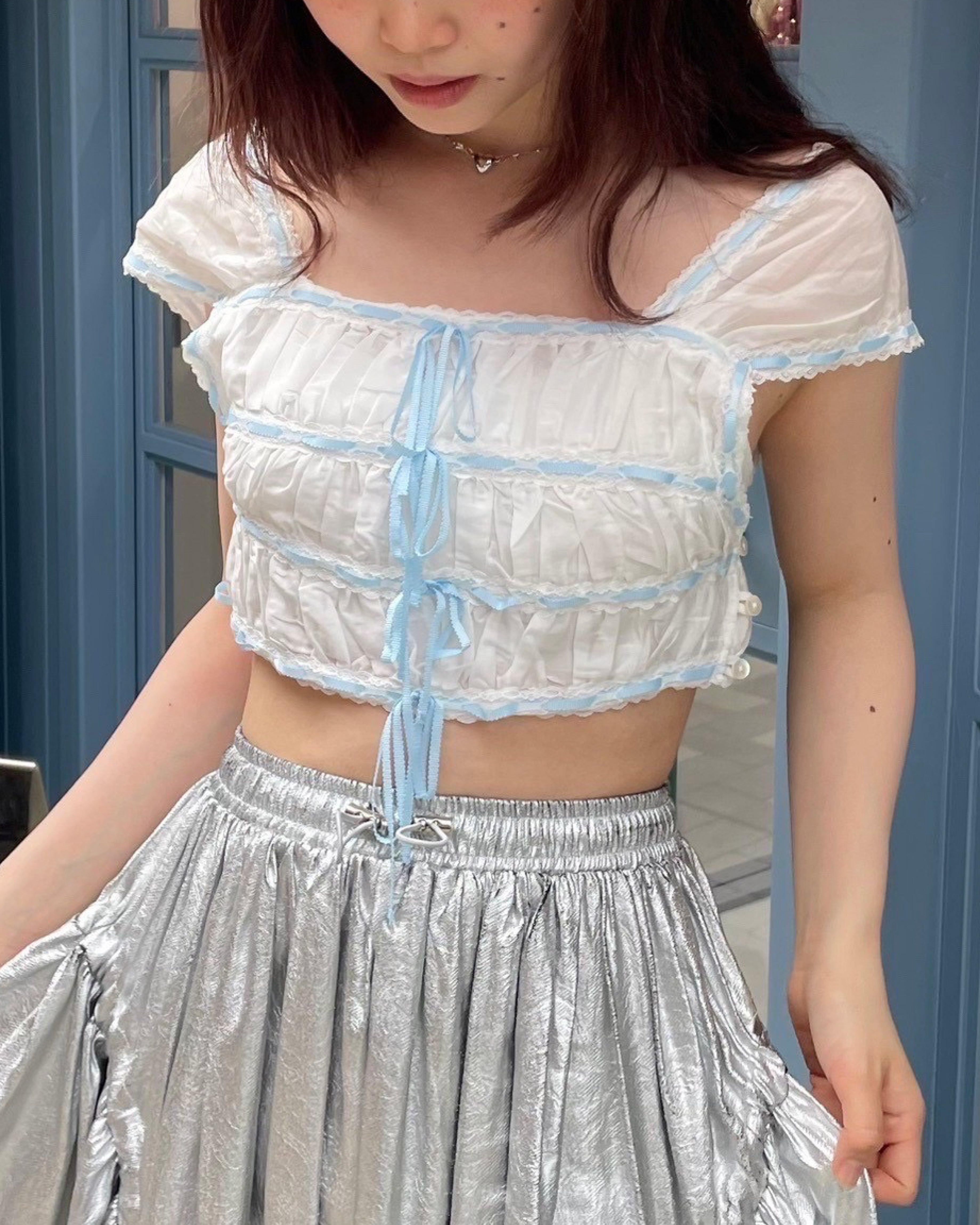 <b>yuhan wang</b><br>ribbon ruched top / White