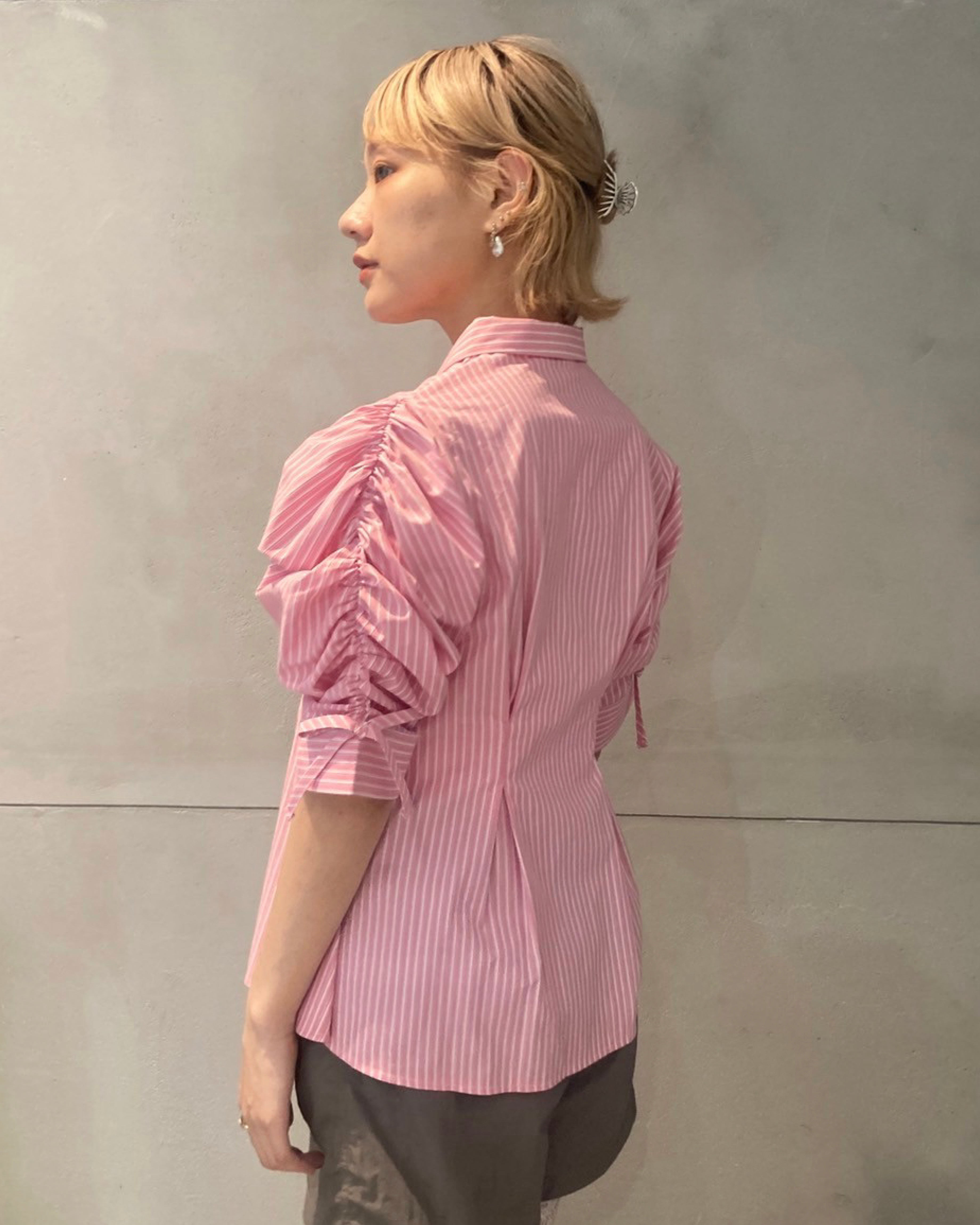 トップス poppy CANDY PUFF STRIPE SHIRT (PINK) CANDY PUFF STRIPE SHIRT (PINK)