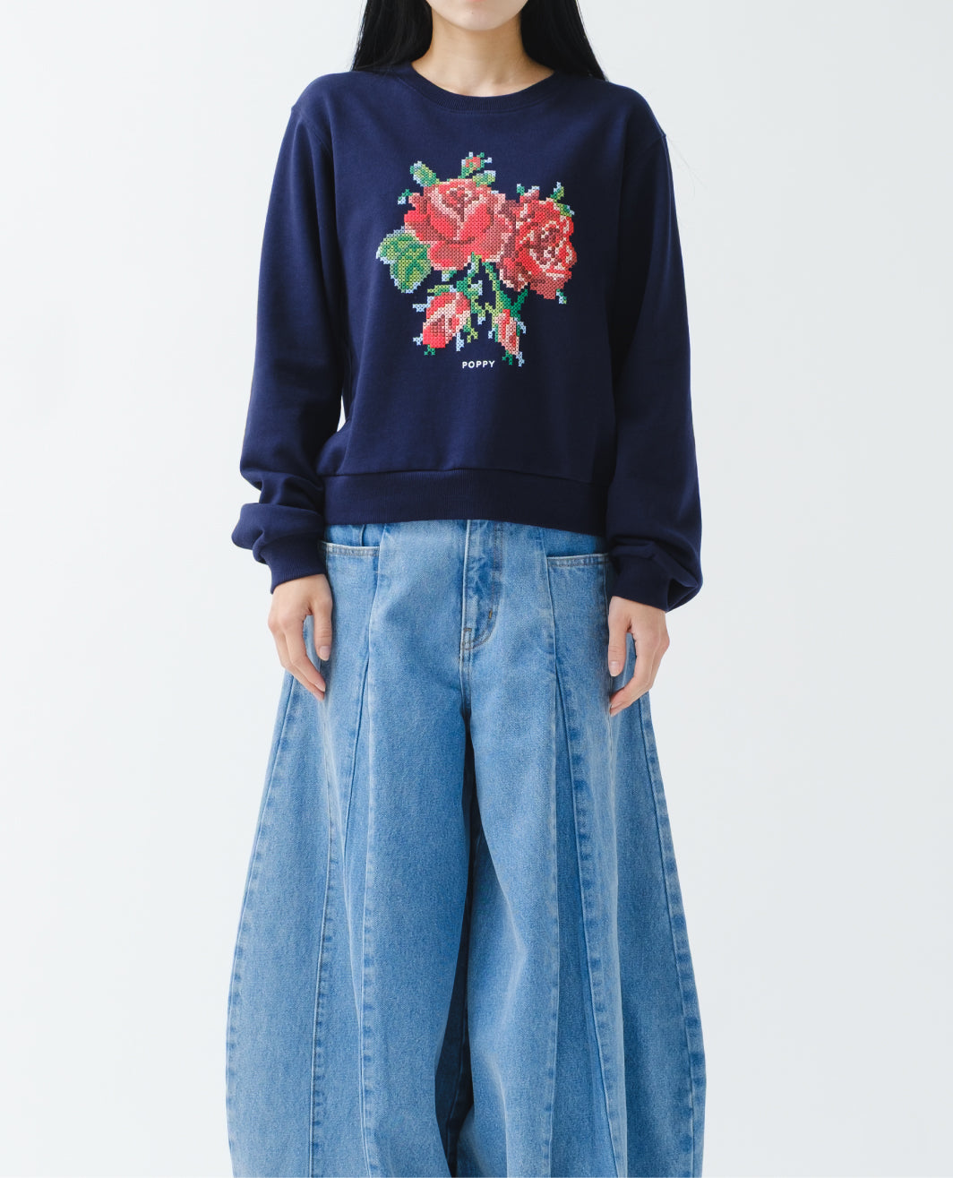 限定品　最安値POPPY EMBROIDERED SWEATSHIRT Flower cross-stitch print sweatshirt