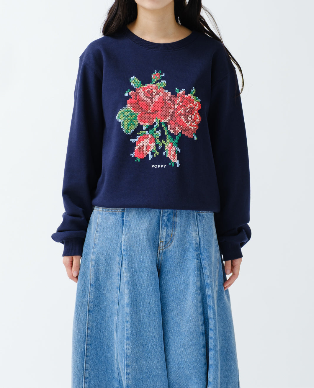 Flower cross-stitch print sweatshirt