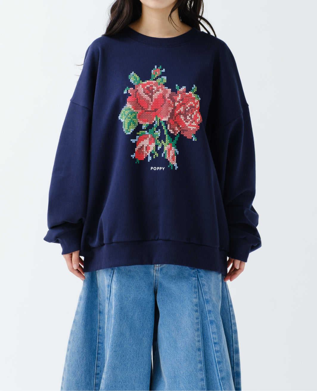 Flower cross-stitch print sweatshirt