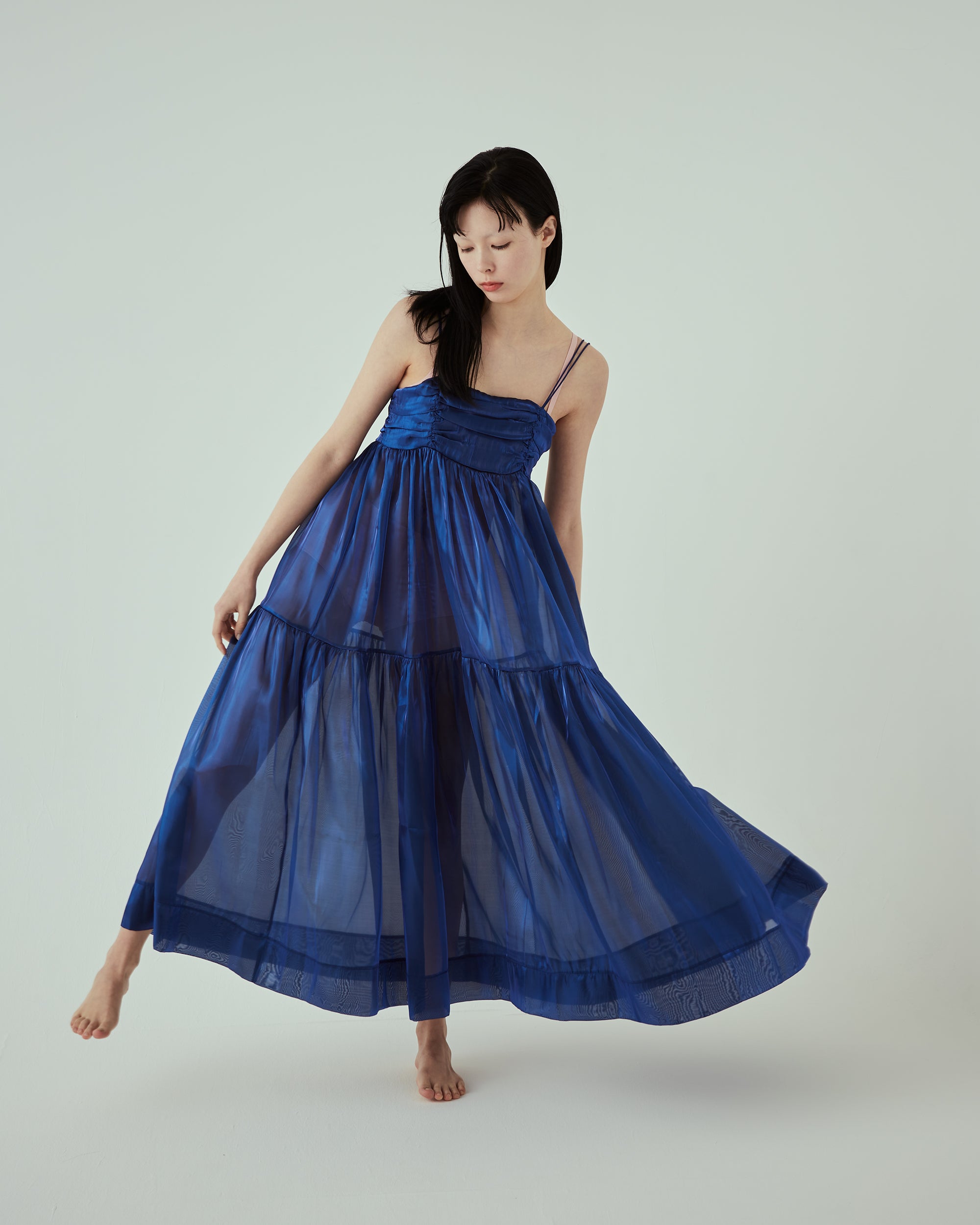 Organdy tiered cami dress (Navy)
