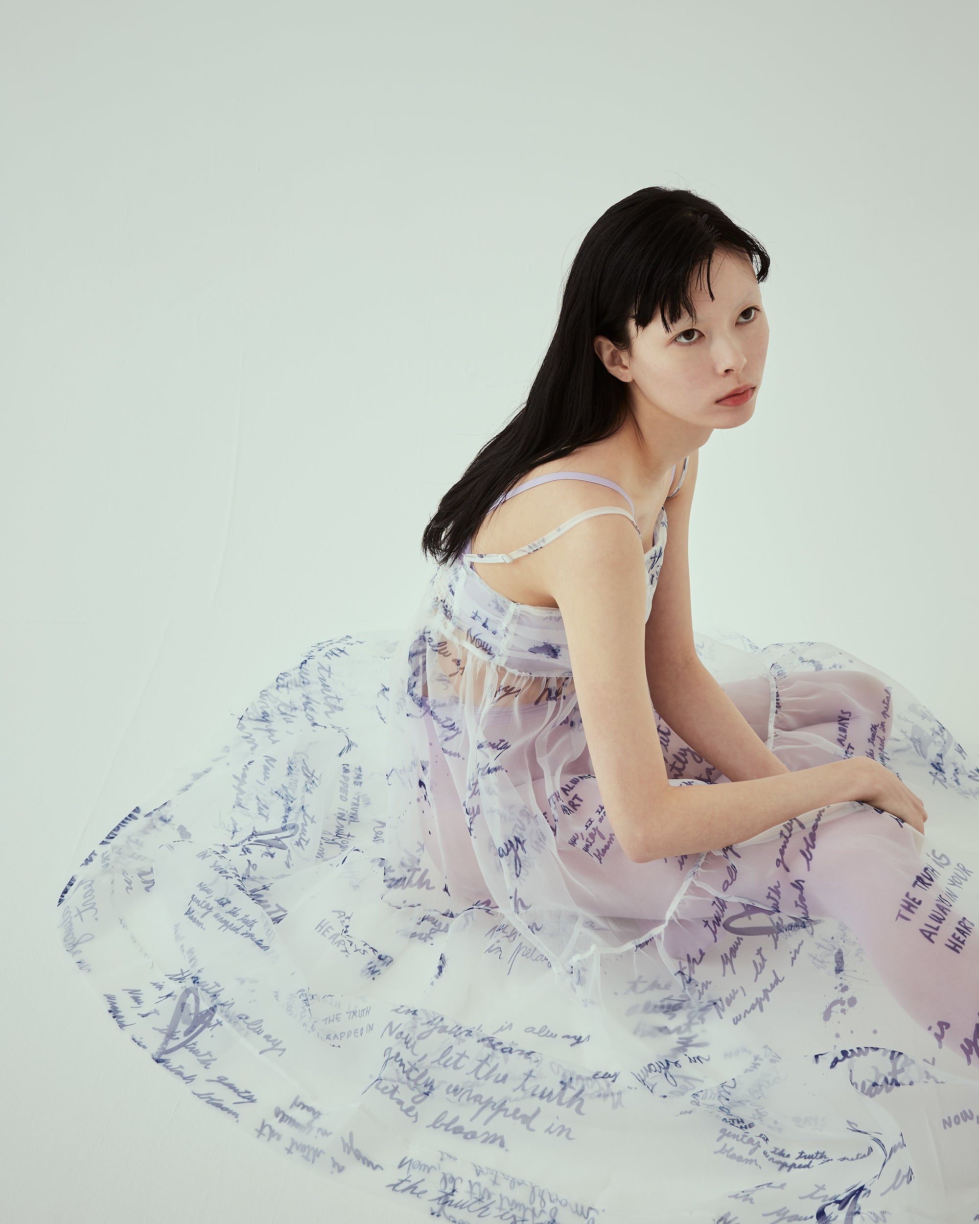 Organdy tiered cami dress (Blue message)