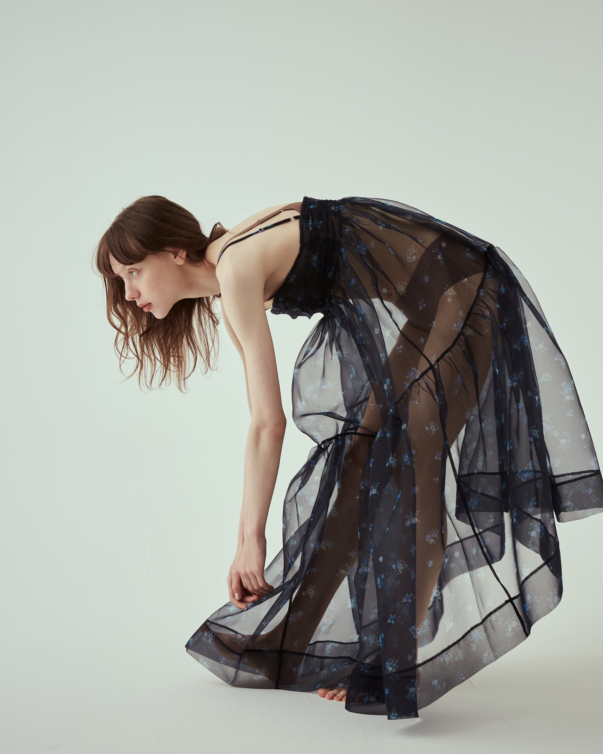 Organdy tiered cami dress (Navy flower)